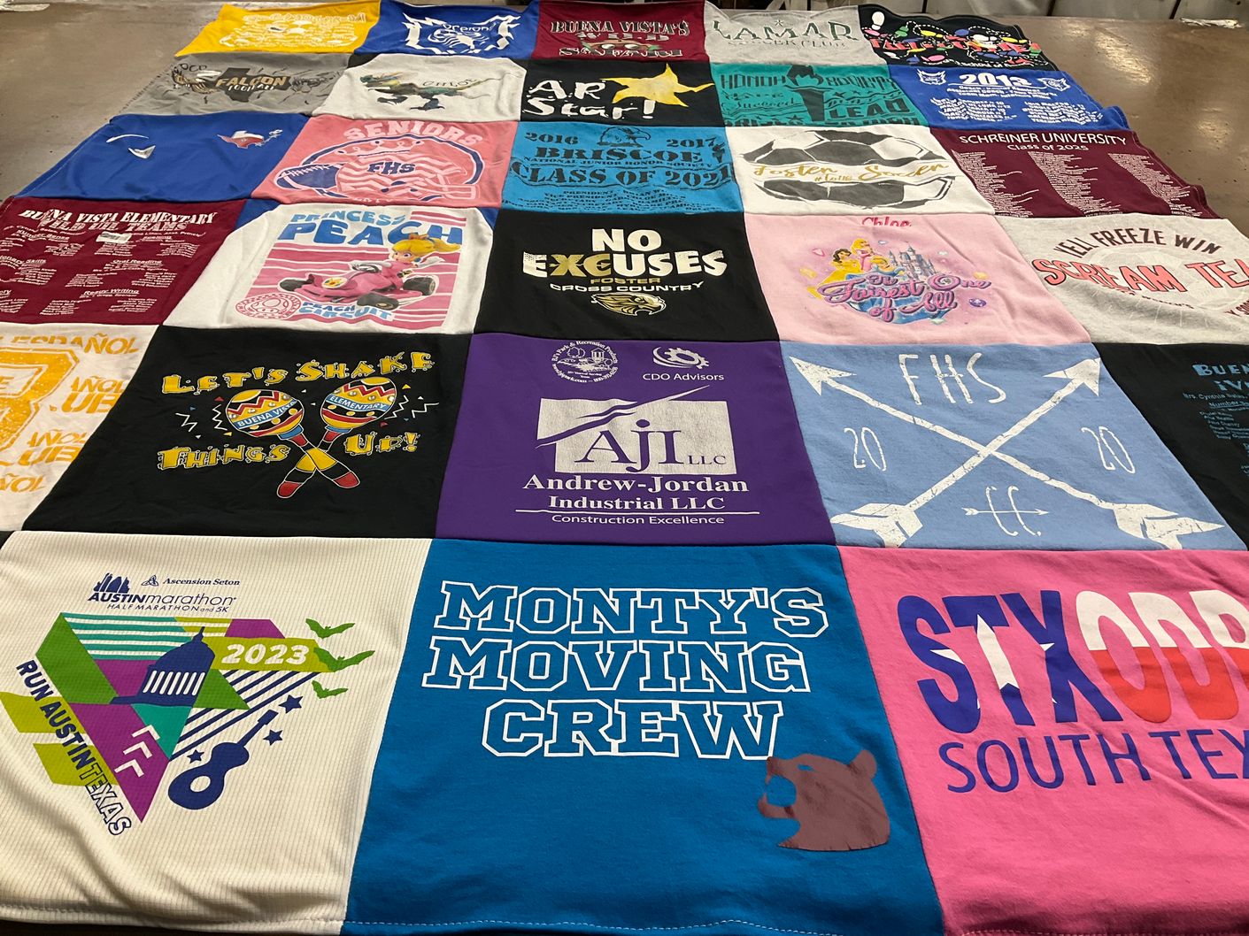 T-shirt quilt from schreiber university, fhs by Julainne from TX