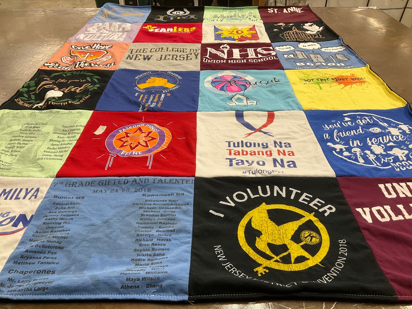 T-shirt quilt from the college of new jersey, union high school by Bethany Anne from NJ
