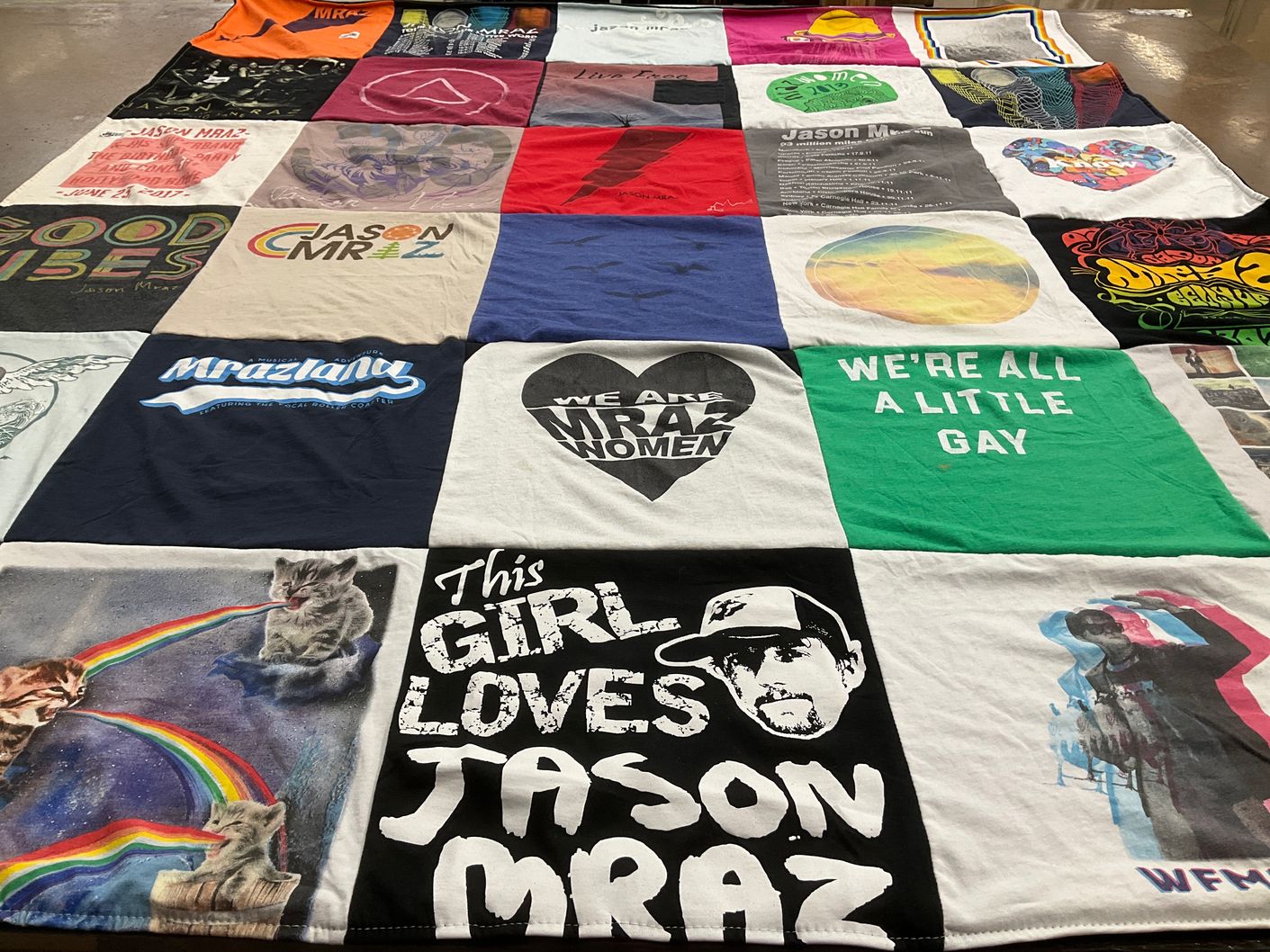T-shirt quilt with music, cats themes by Jamille from NV
