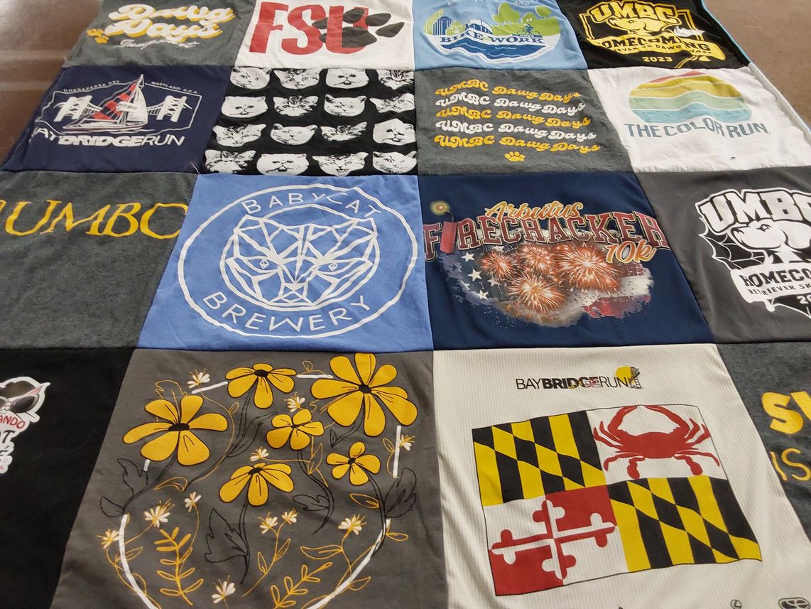 T-shirt quilt featuring umbc retrievers by Laila from MD