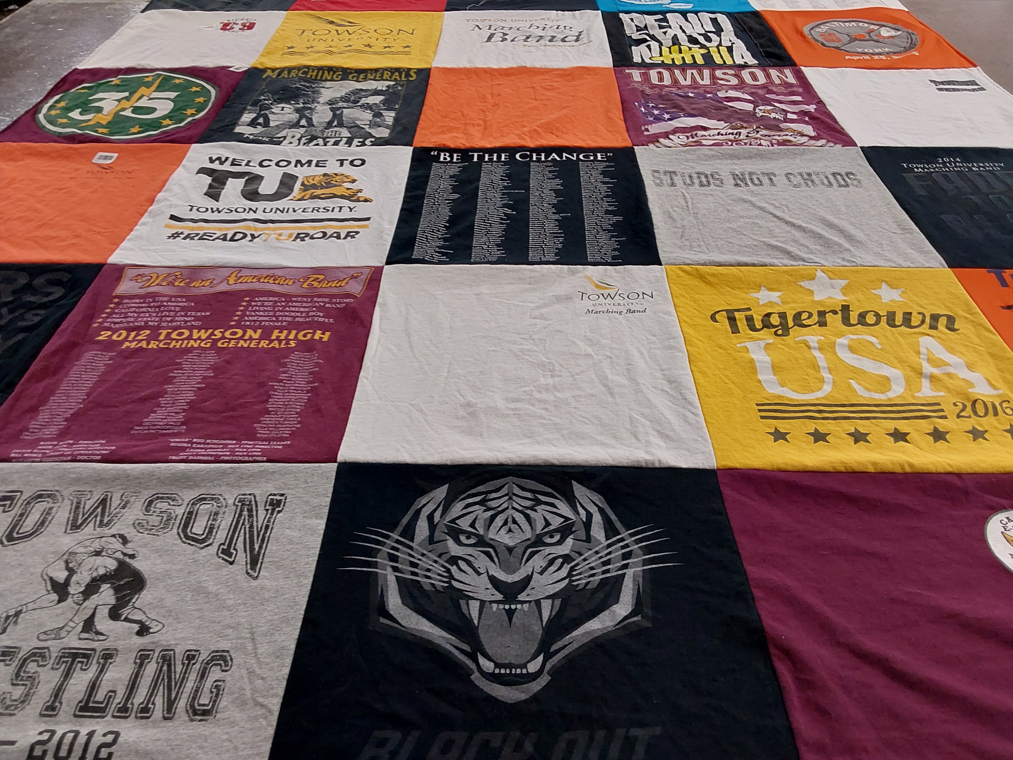 T-shirt quilt from towson university, towson high school by Nancy from MD
