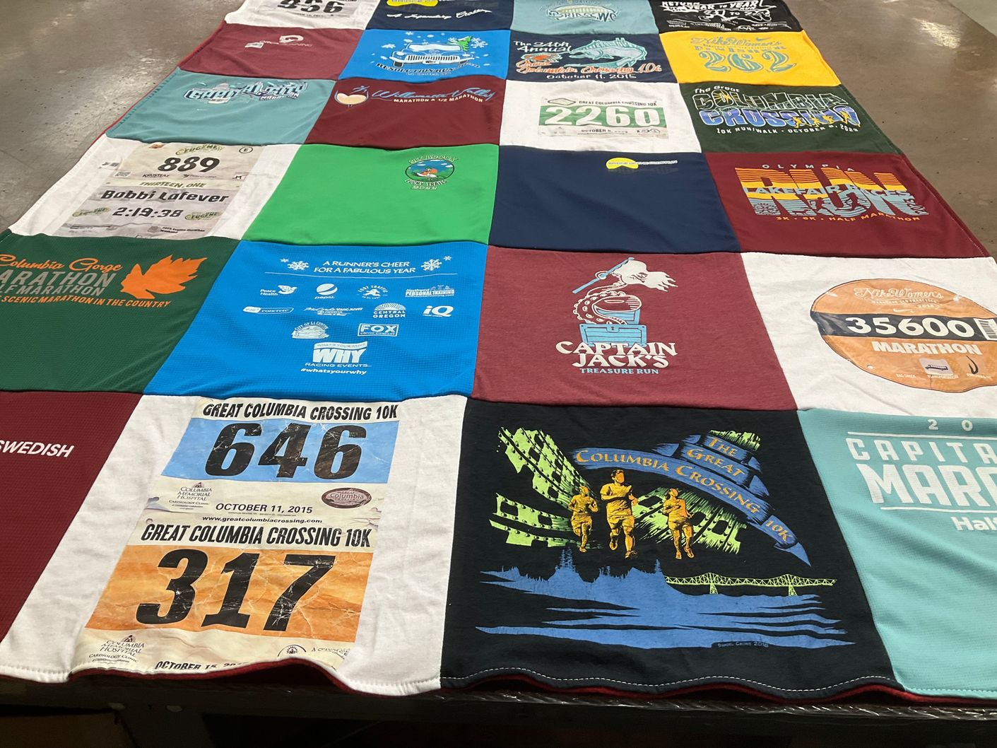 T-shirt quilt with running, marathons themes by bobbi from WA
