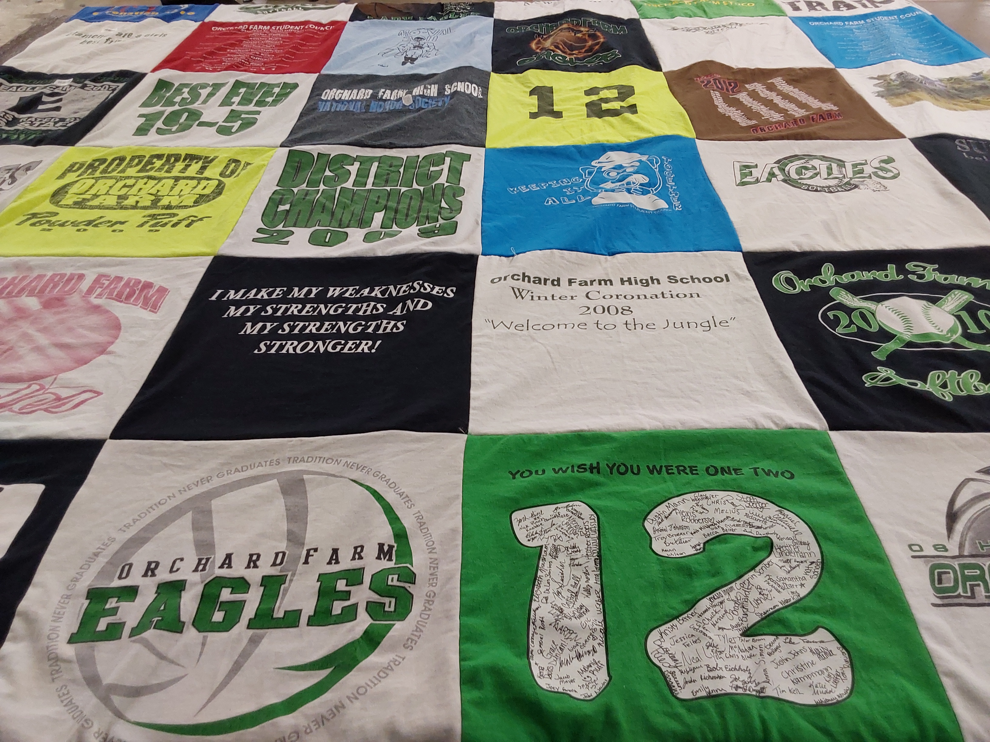 T-shirt quilt featuring orchard farm eagles by Tracy from AZ
