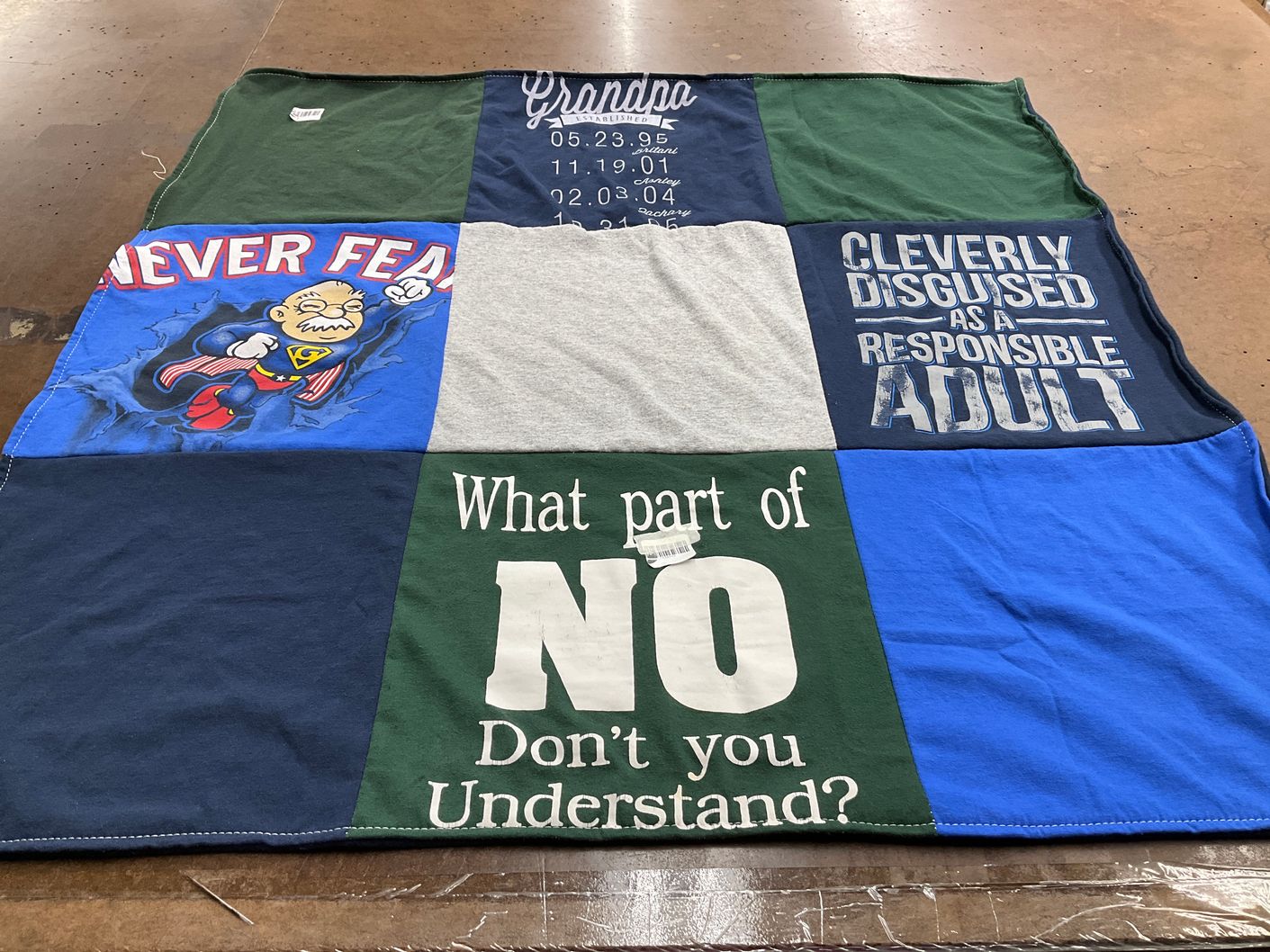 T-shirt quilt with humor, family themes by Linda from FL