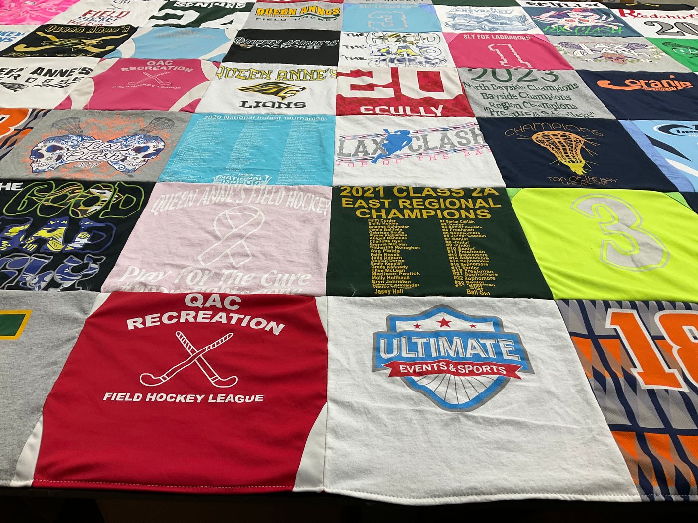 T-shirt quilt featuring queen anne's field hockey team by Mary Jo from MD