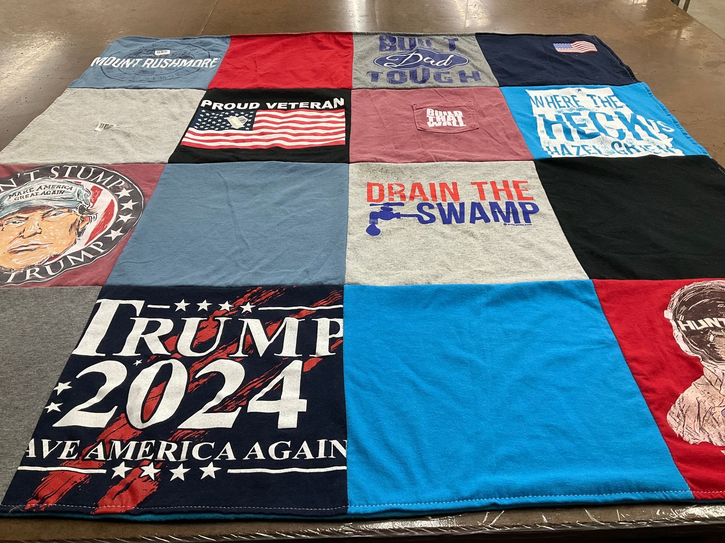 T-shirt quilt with politics, veteran support themes by april from NC