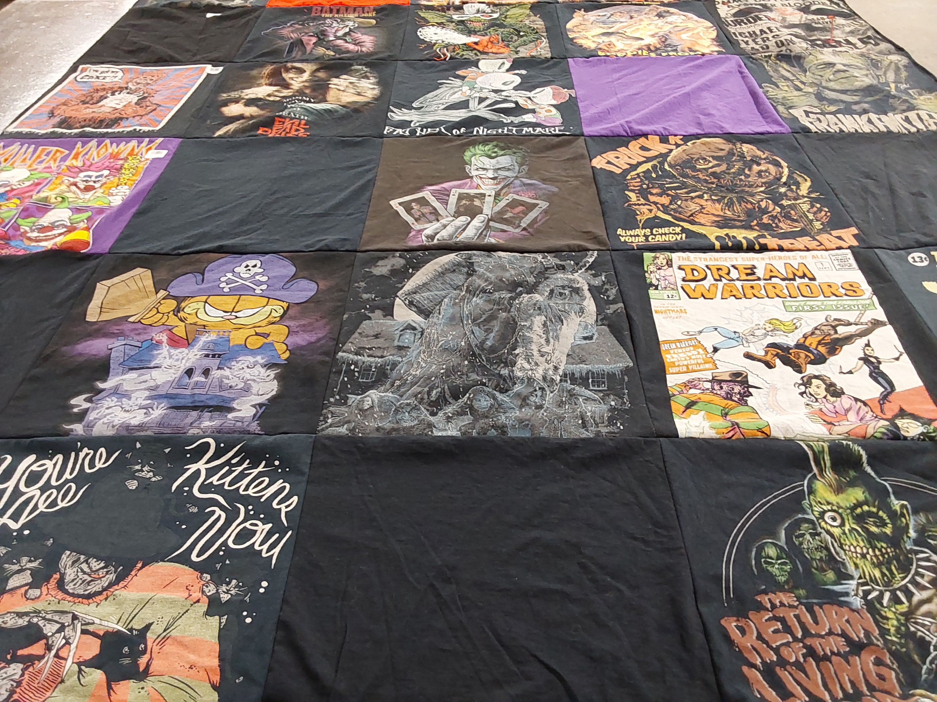 T-shirt quilt with halloween, horror themes by Jillian from NJ