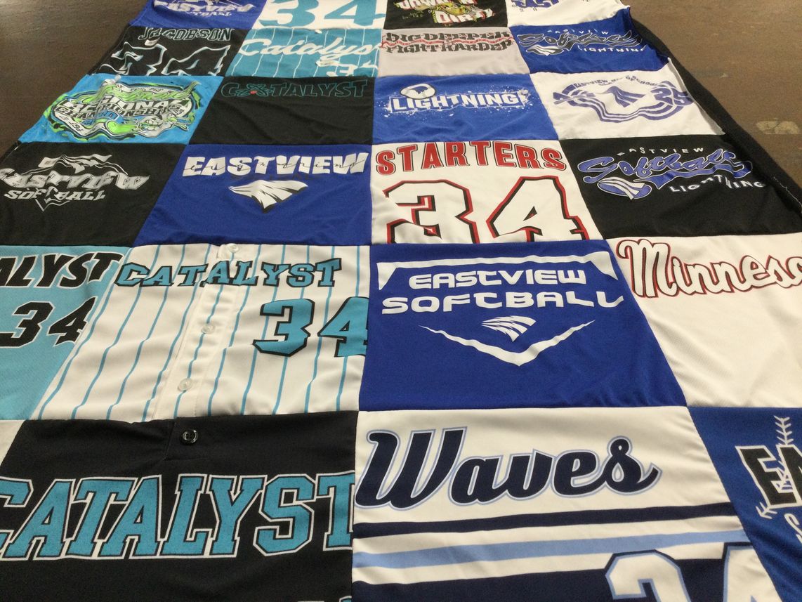 T-shirt quilt featuring eastview softball, catalyst softball by Charity from MN