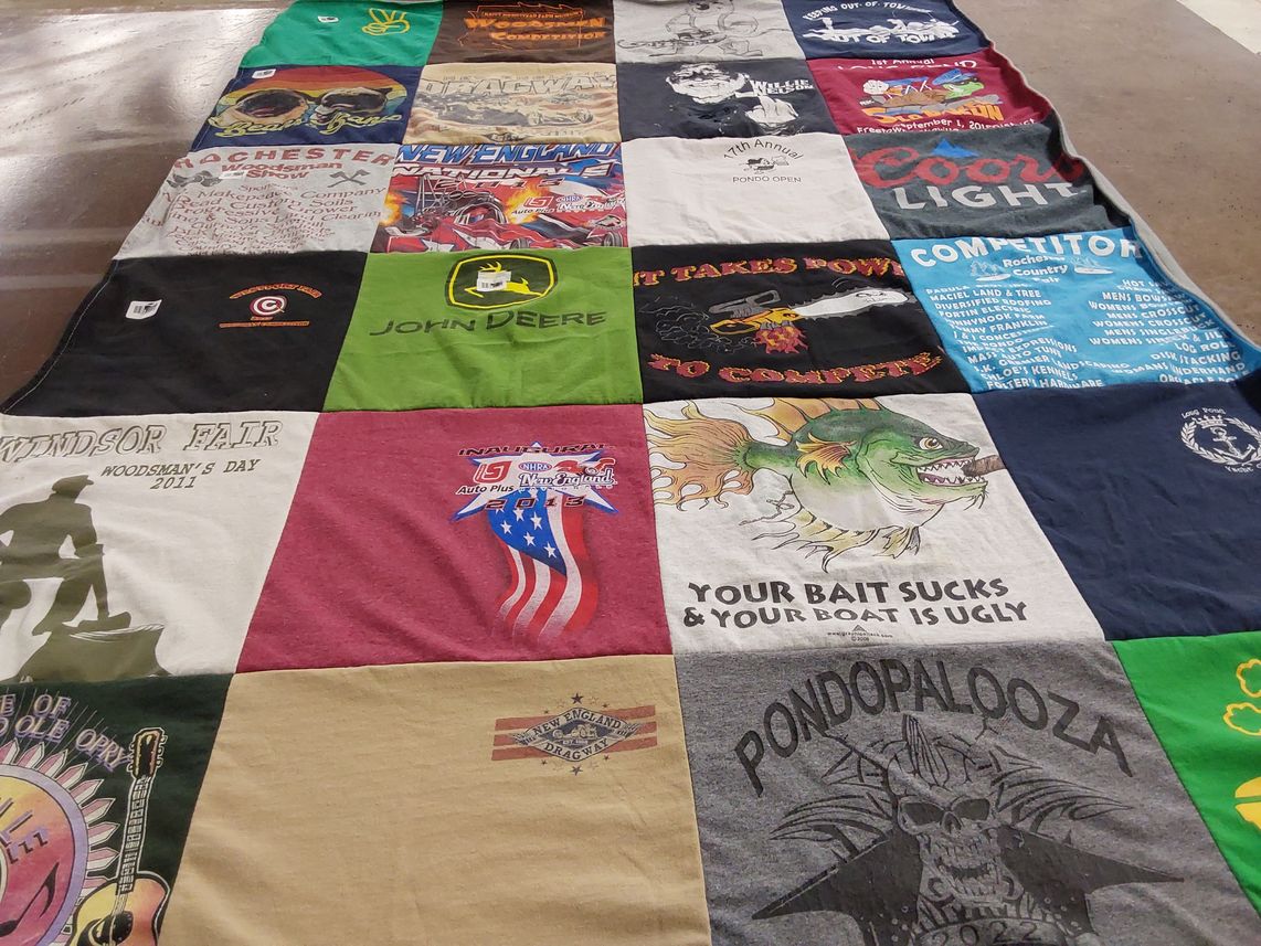 T-shirt quilt with fishing, country music themes by Ashley from MA