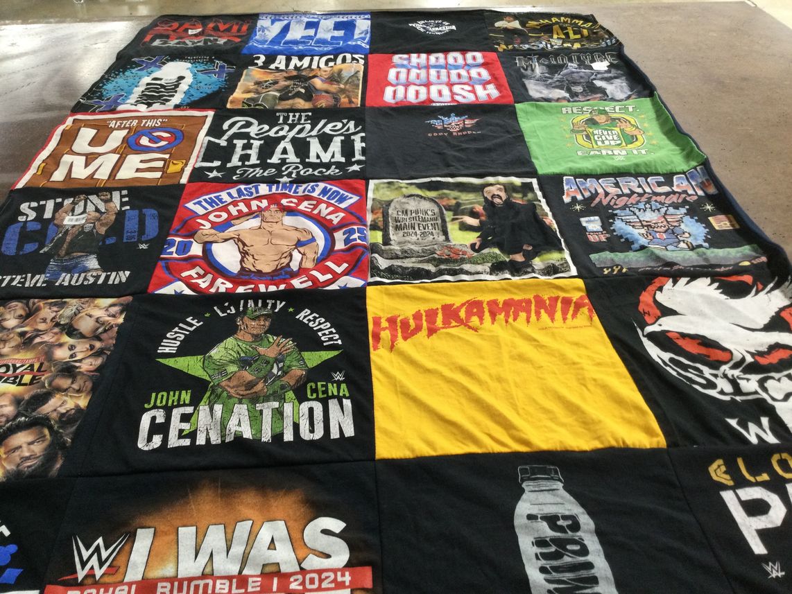 T-shirt quilt with wrestling, john cena themes by Tina from FL