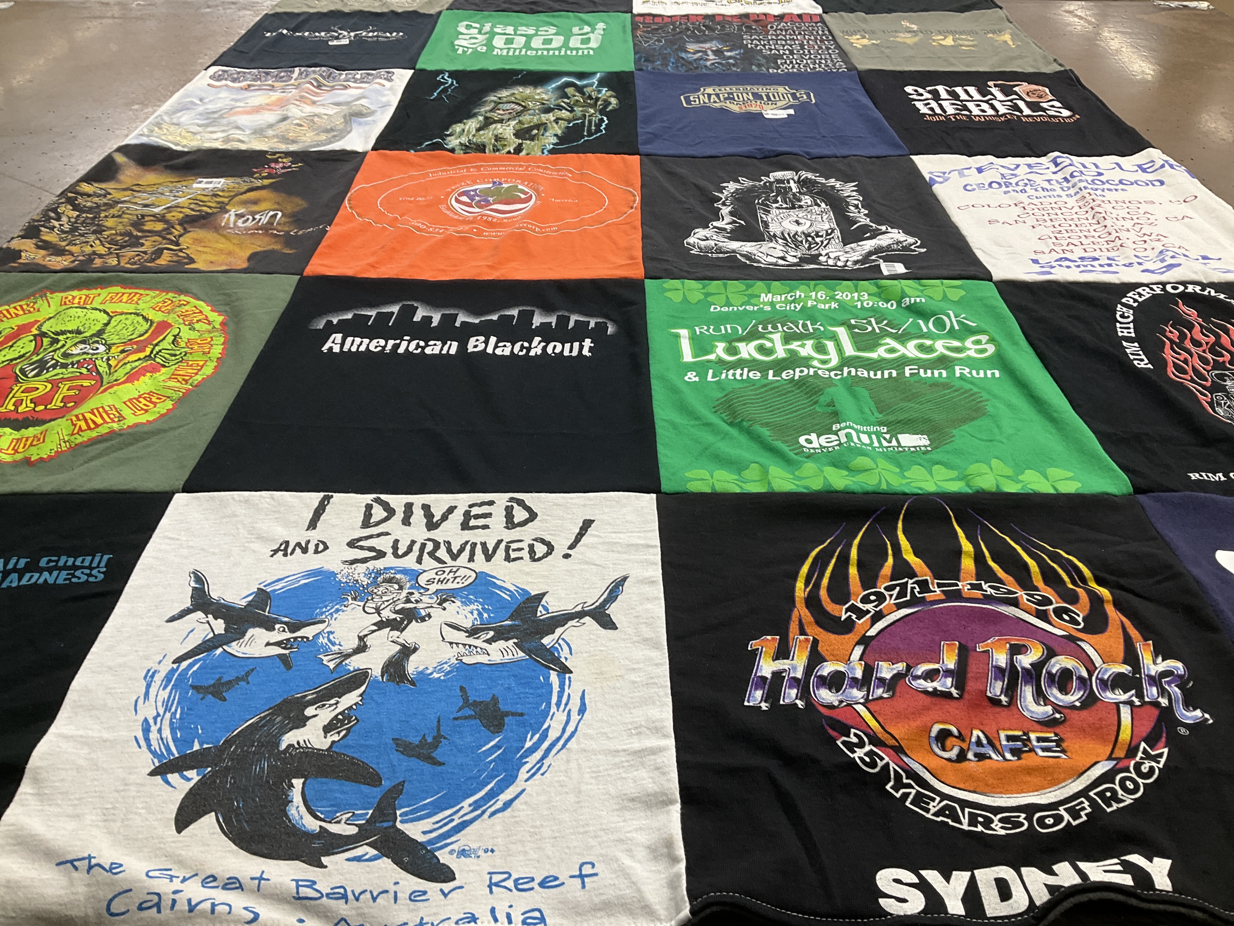 T-shirt quilt with diving, running themes by Patrick from CO