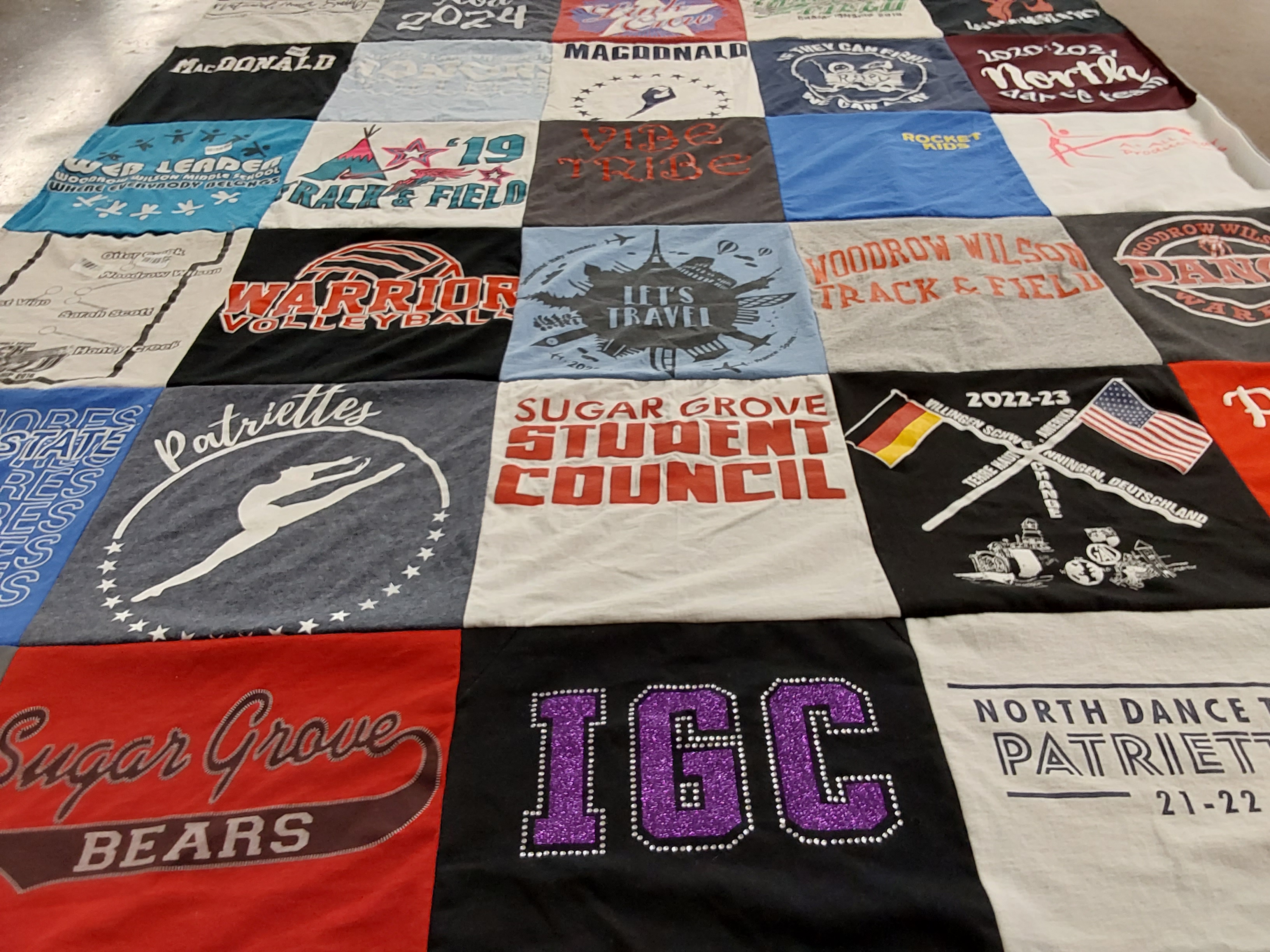 T-shirt quilt featuring north dance team, sugar grove bears by Tara from IN