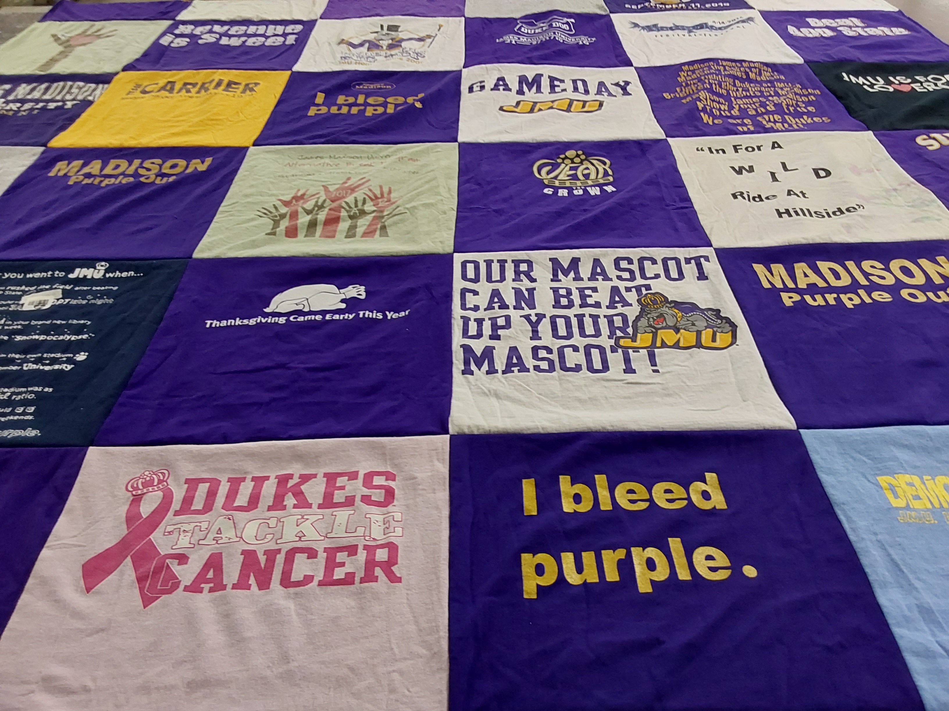 T-shirt quilt featuring james madison university dukes by Elizabeth from TX
