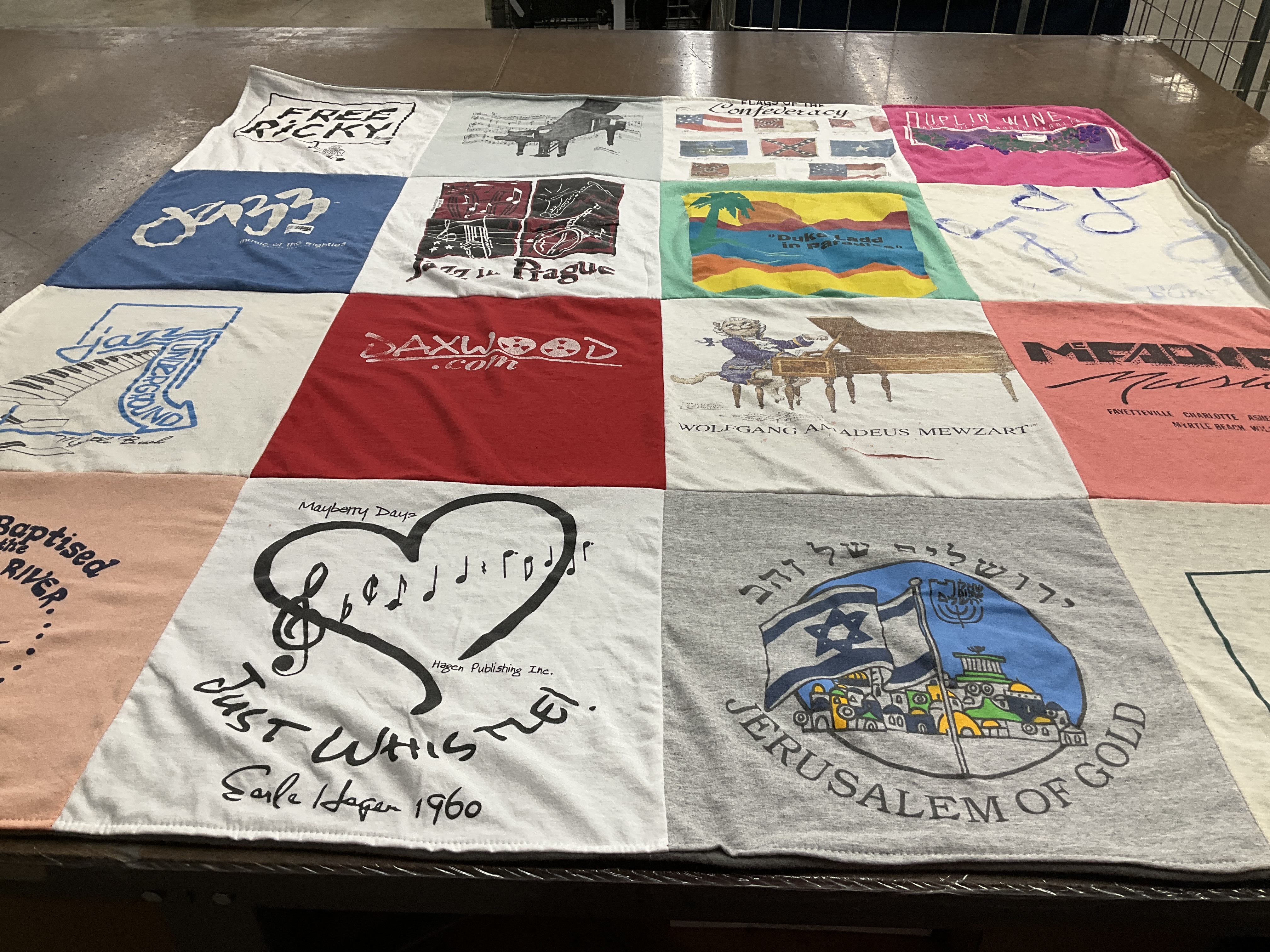 T-shirt quilt with jazz, music themes by Amanda from NC