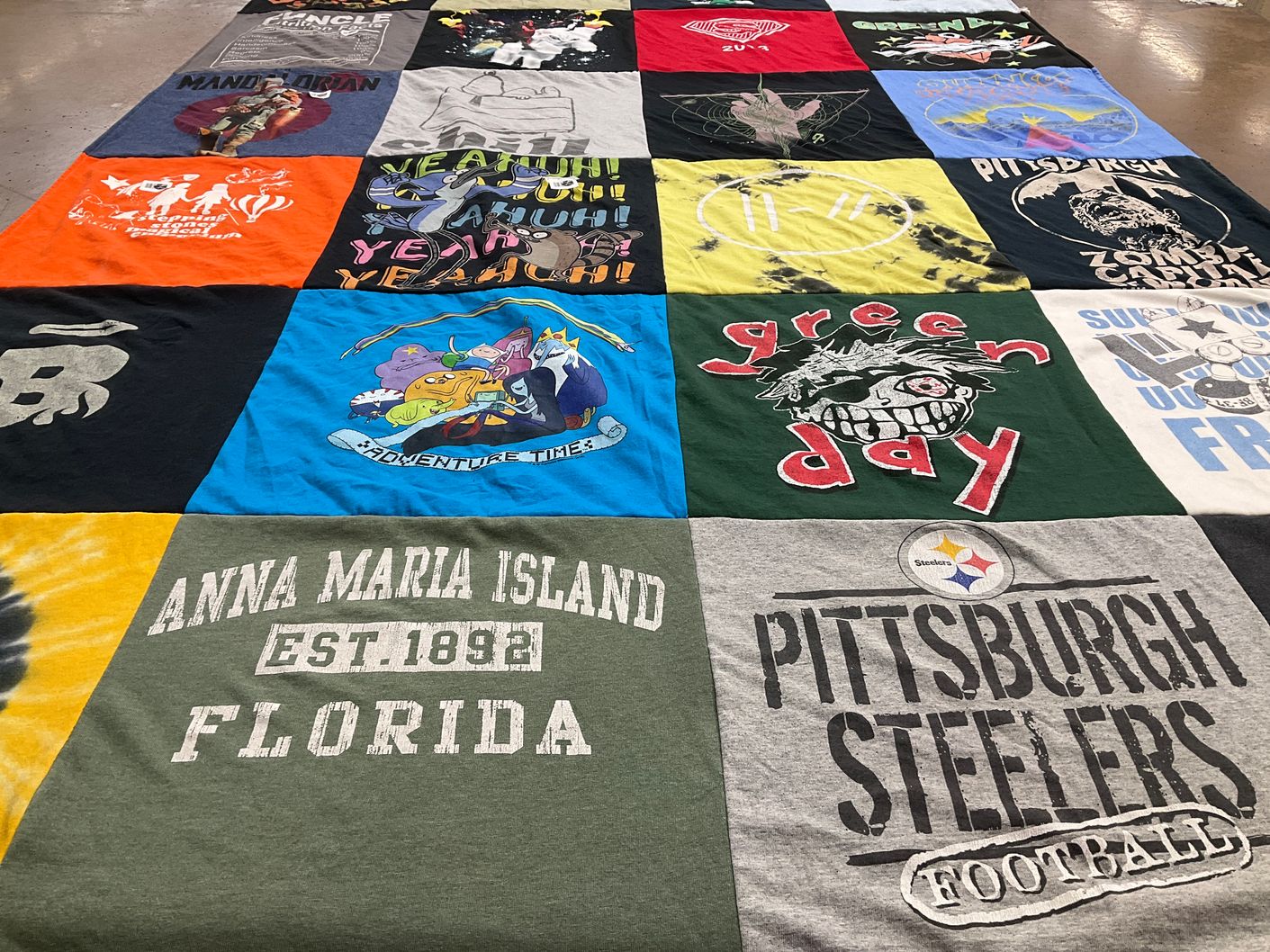T-shirt quilt with music, sports themes by Diane from PA