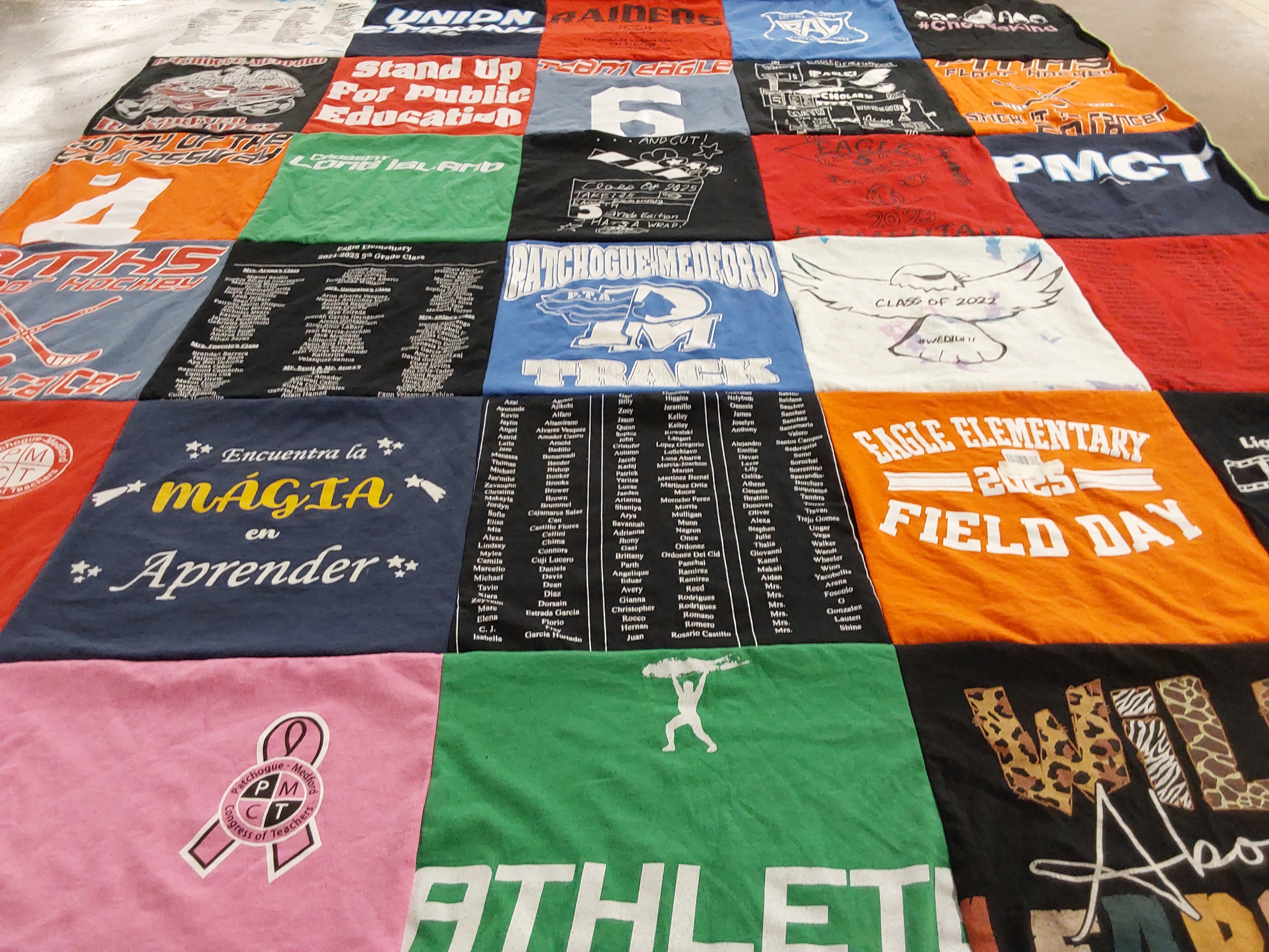 T-shirt quilt from patchogue-medford high school, eagle elementary school by Rosemary from NY