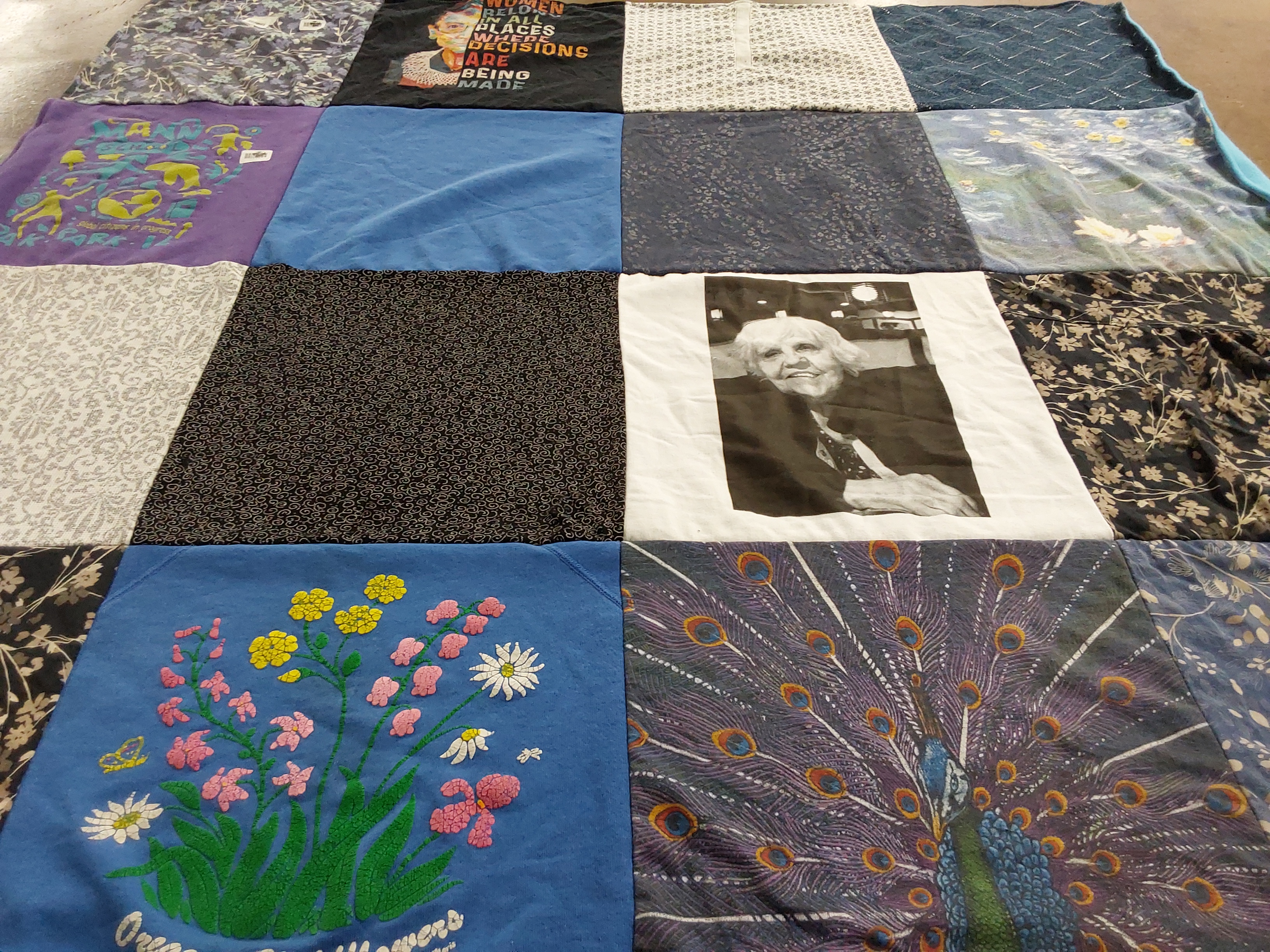 T-shirt quilt with nature, art themes by Renee from CA