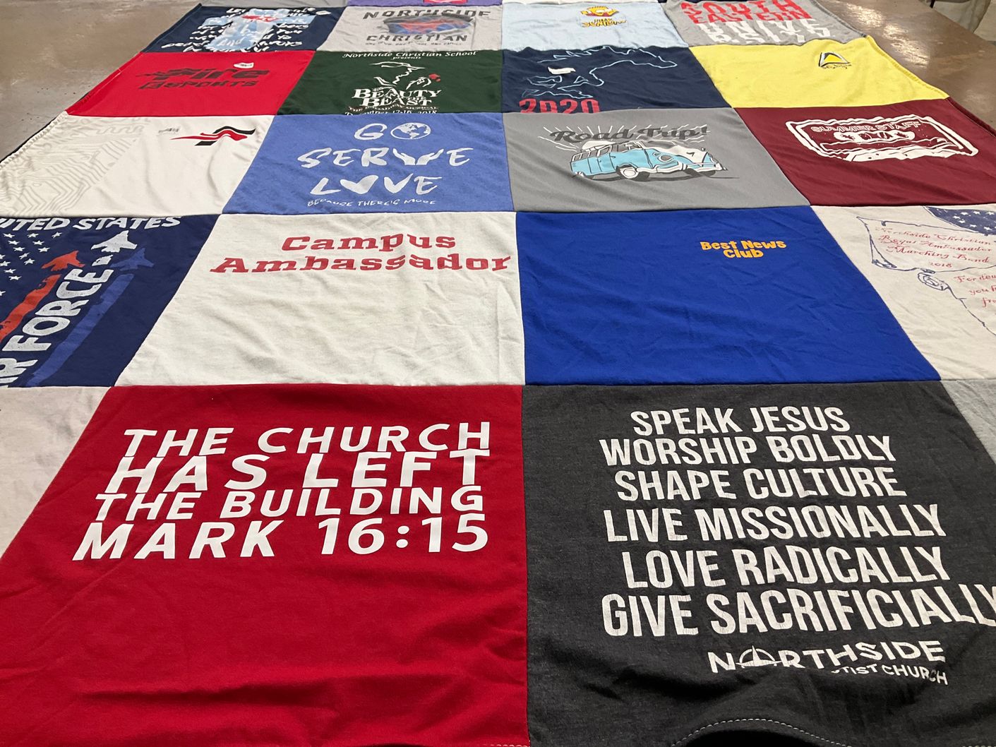 T-shirt quilt with community service, faith themes by Tamara from FL