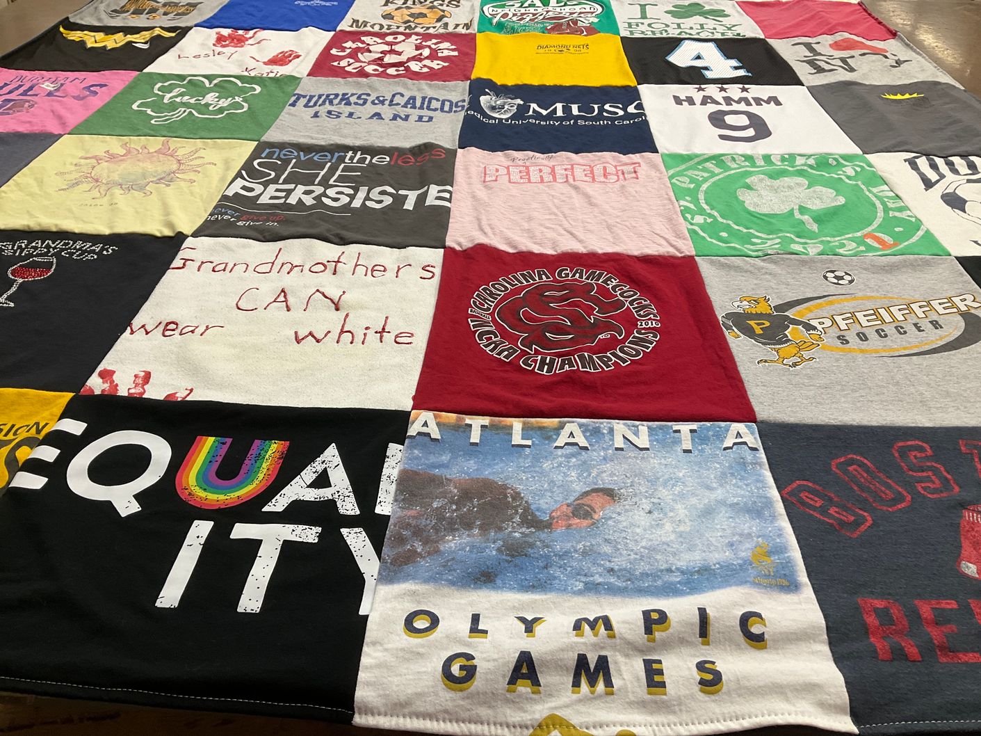 T-shirt quilt featuring south carolina gamecocks, pfeiffer university soccer by Martha from NC