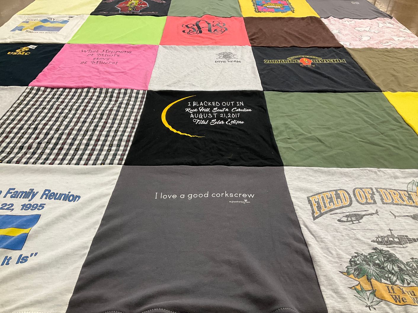 T-shirt quilt with family, reunions themes by Susan from SC