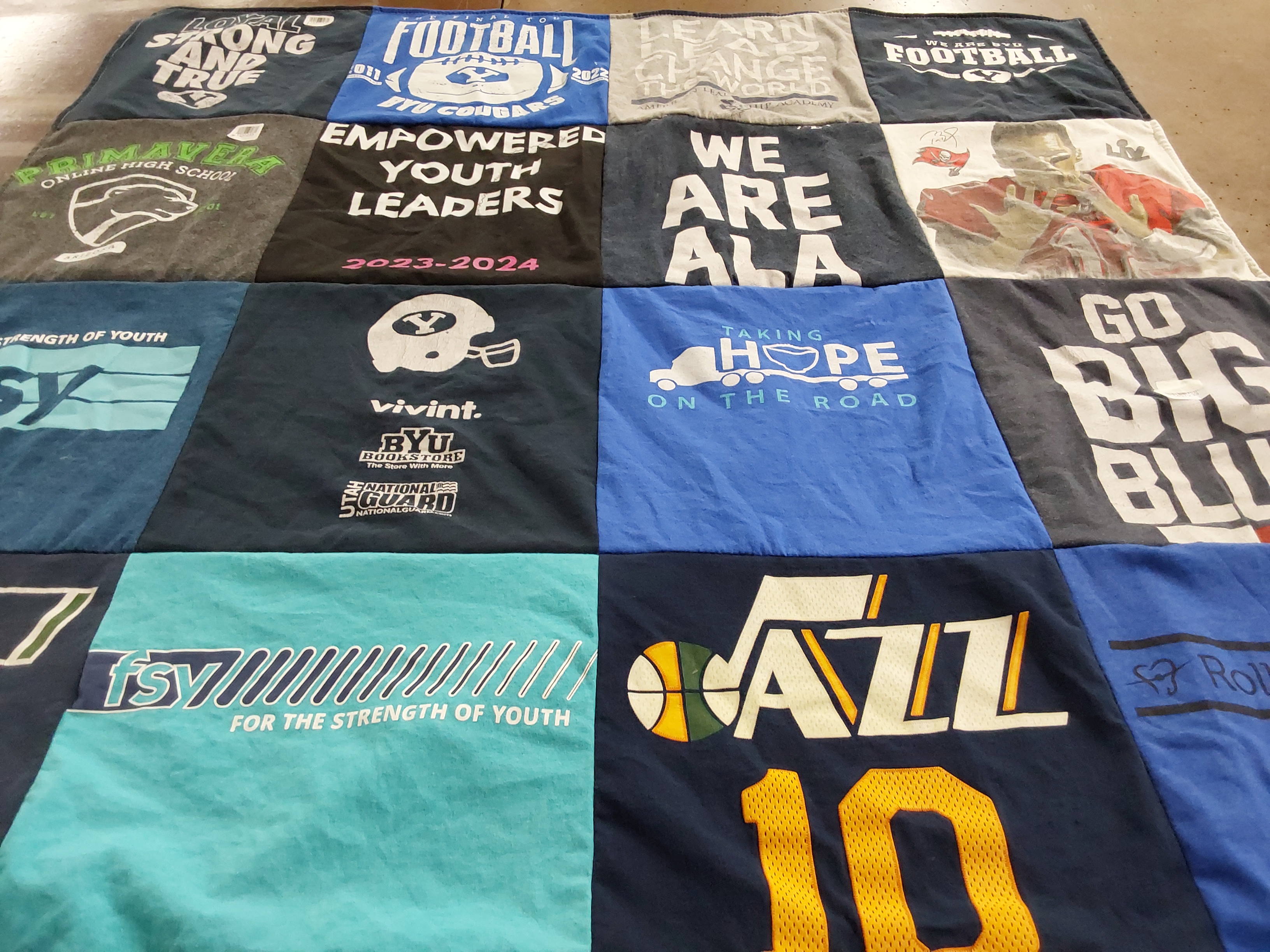T-shirt quilt featuring byu cougars, utah jazz by Ramie from AZ