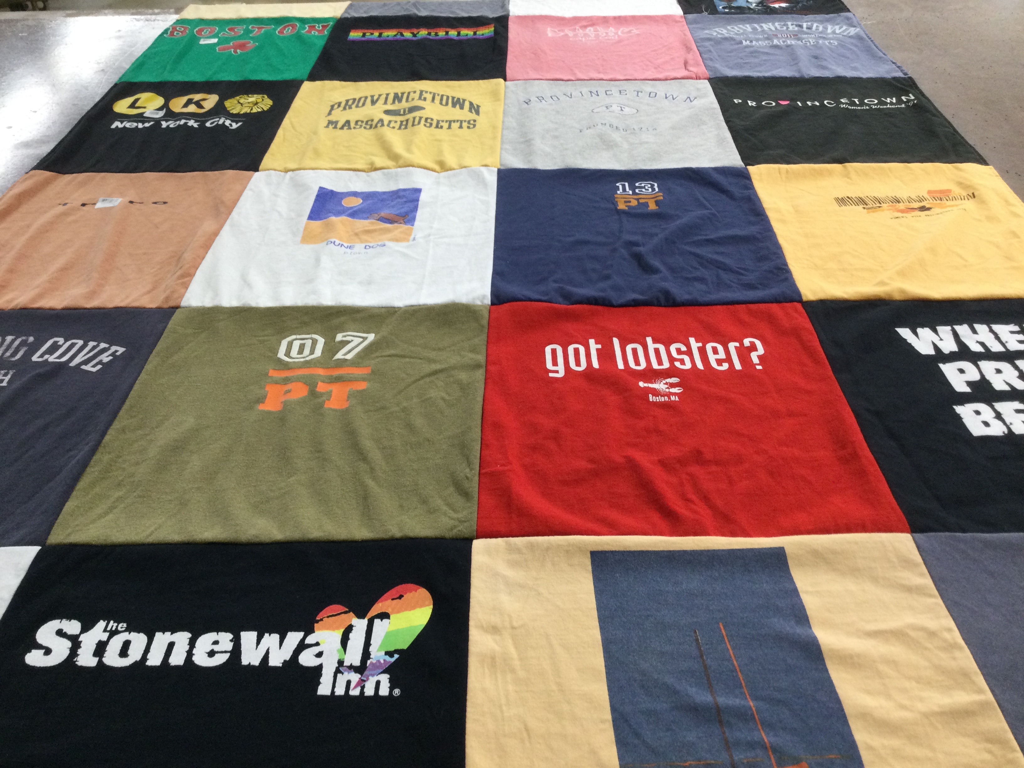 T-shirt quilt with travel, seafood themes by Valerie from NY