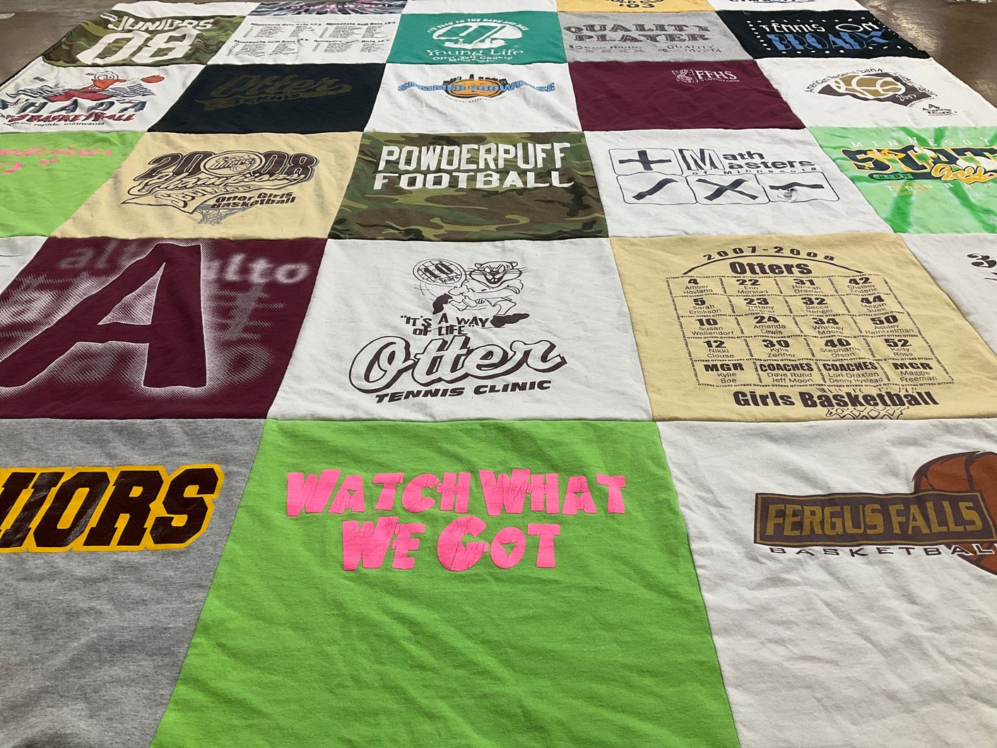 T-shirt quilt featuring otters, warriors by James from MN