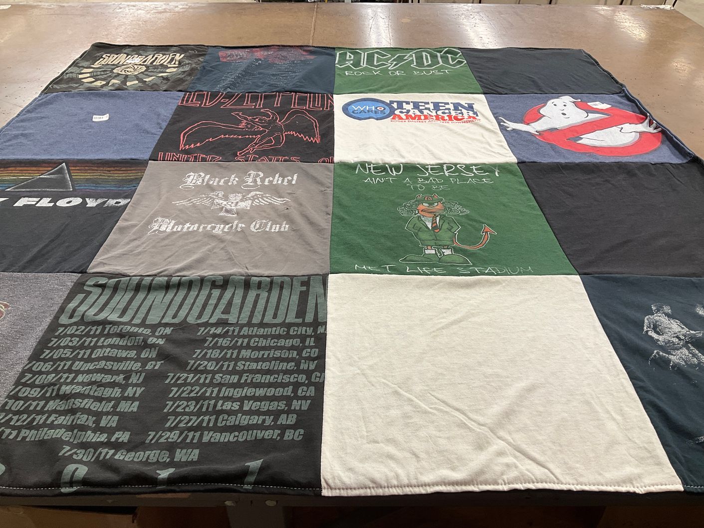 T-shirt quilt with music, rock themes by sara from CT
