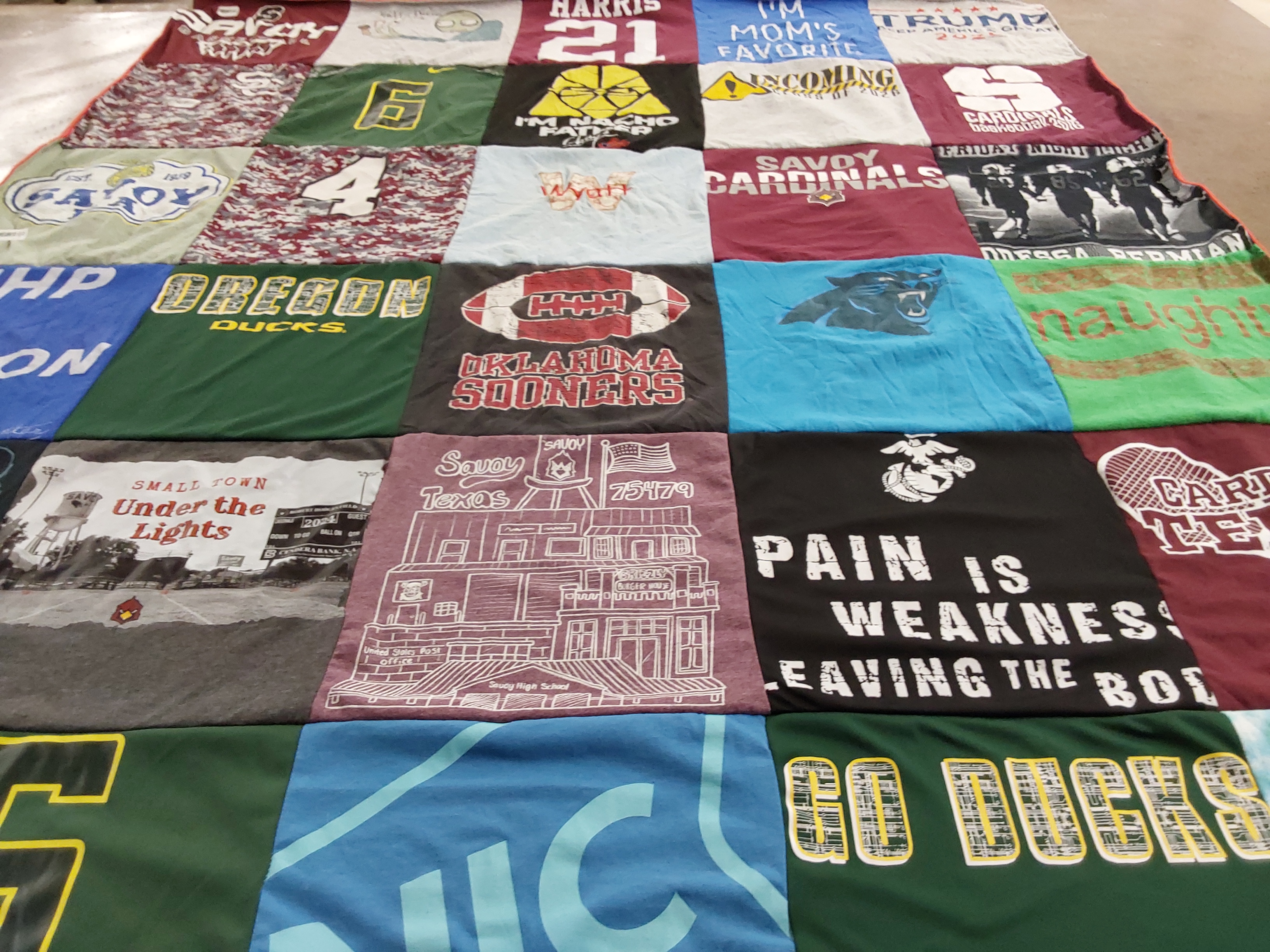 T-shirt quilt featuring oregon ducks, oklahoma sooners by Sandy from TX