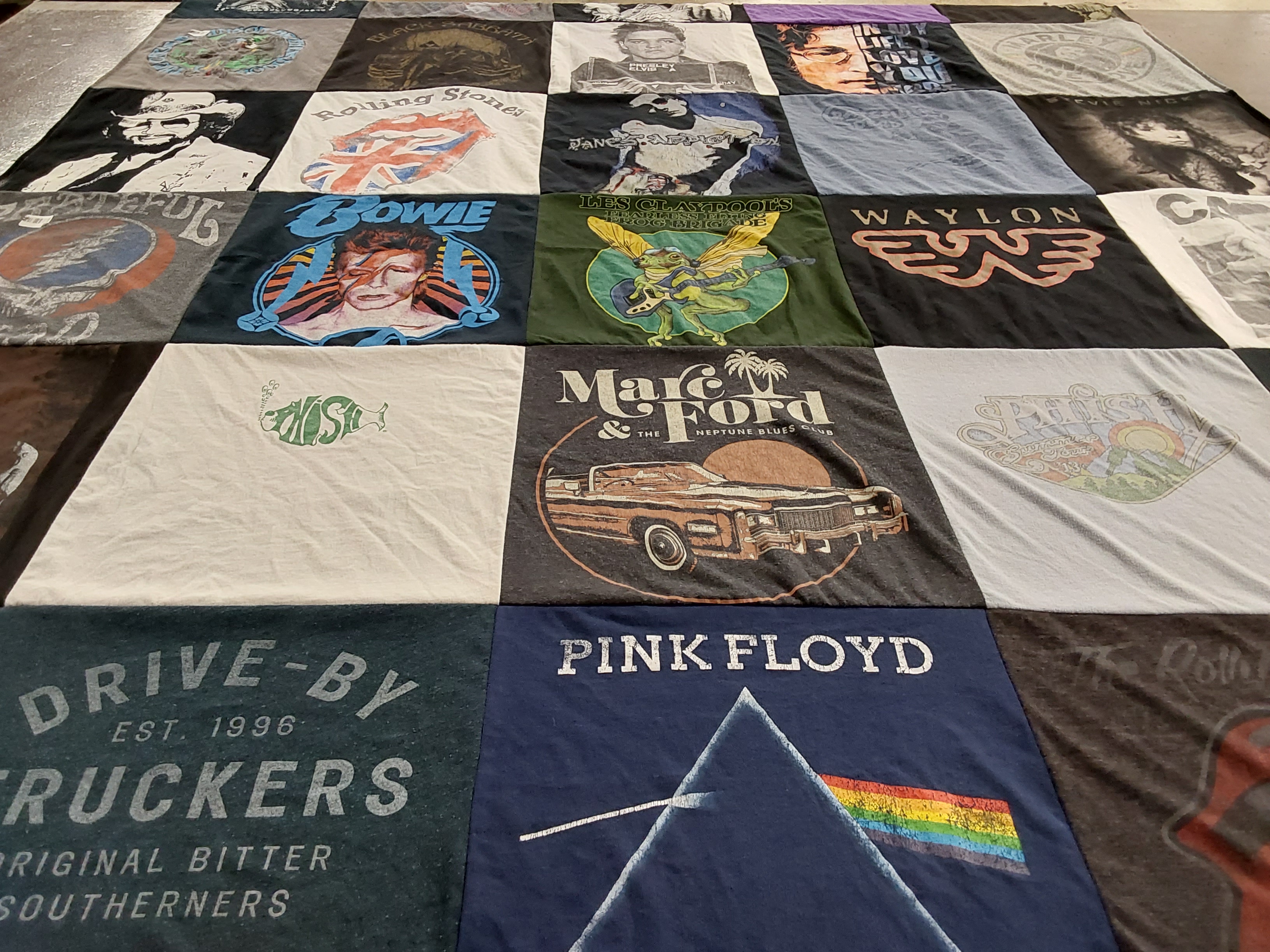 T-shirt quilt with music, bands themes by Jason from GA