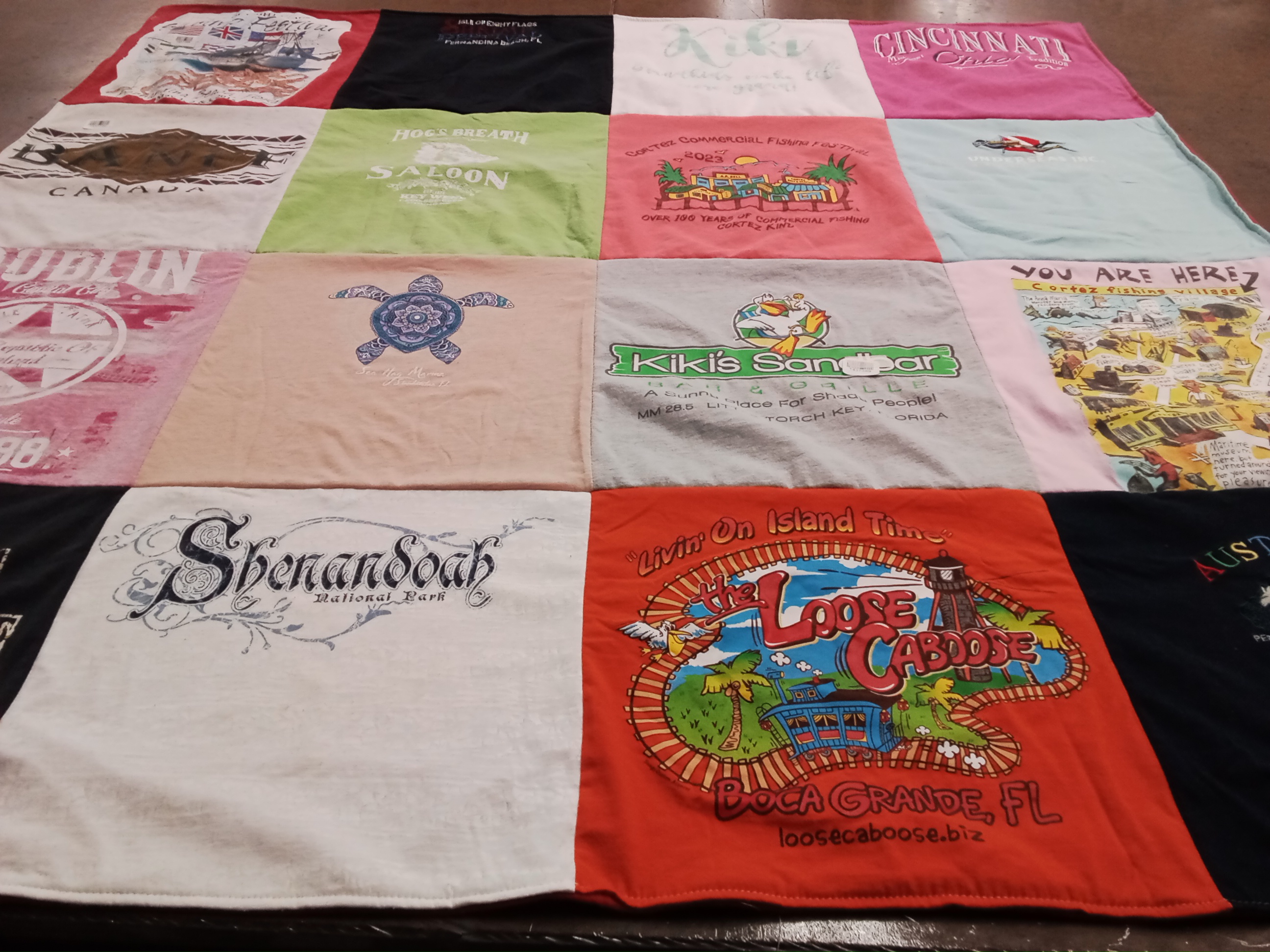 T-shirt quilt with travel, fishing themes by Felicia from FL