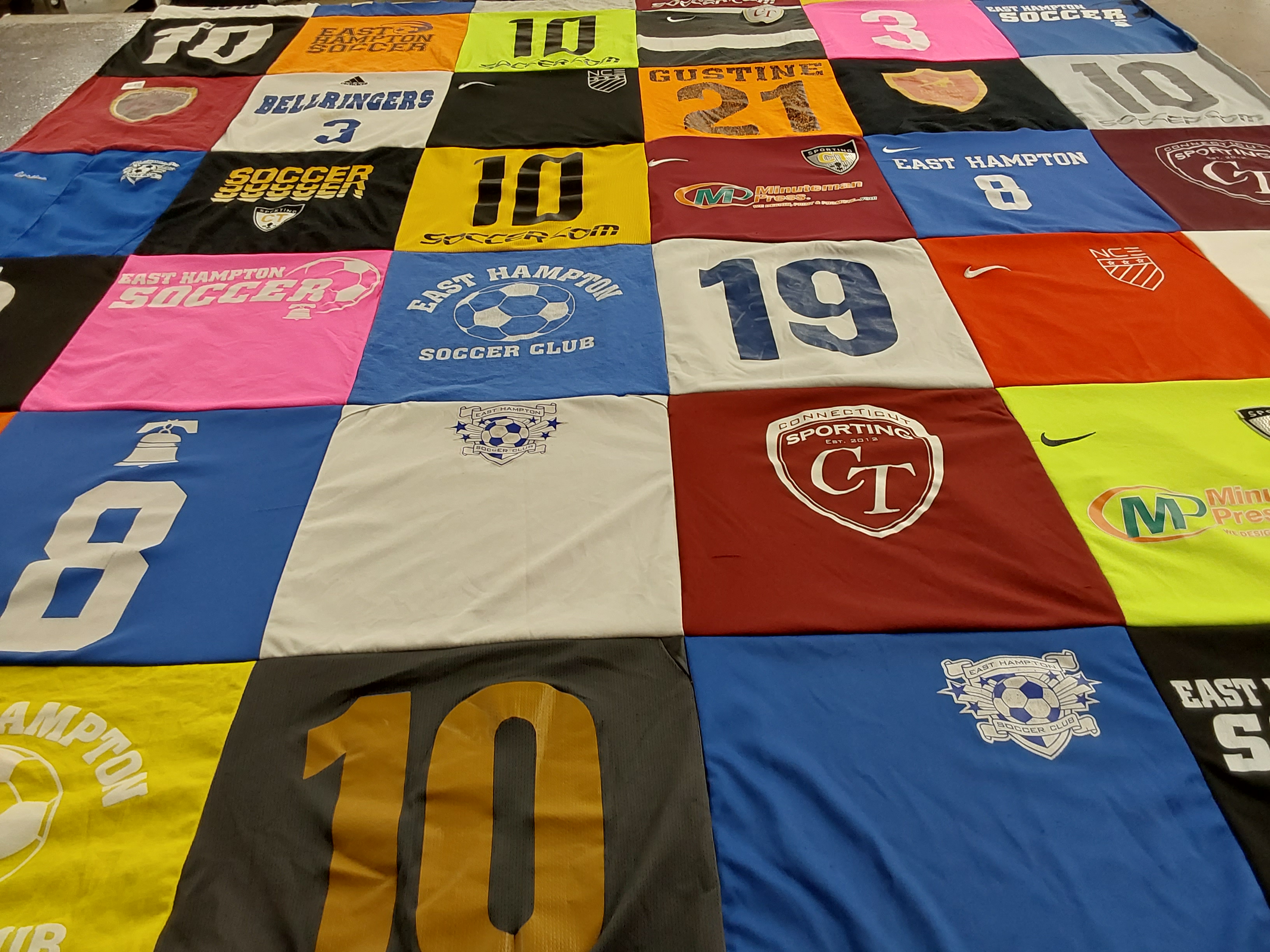 T-shirt quilt with soccer themes by Kelly from CT