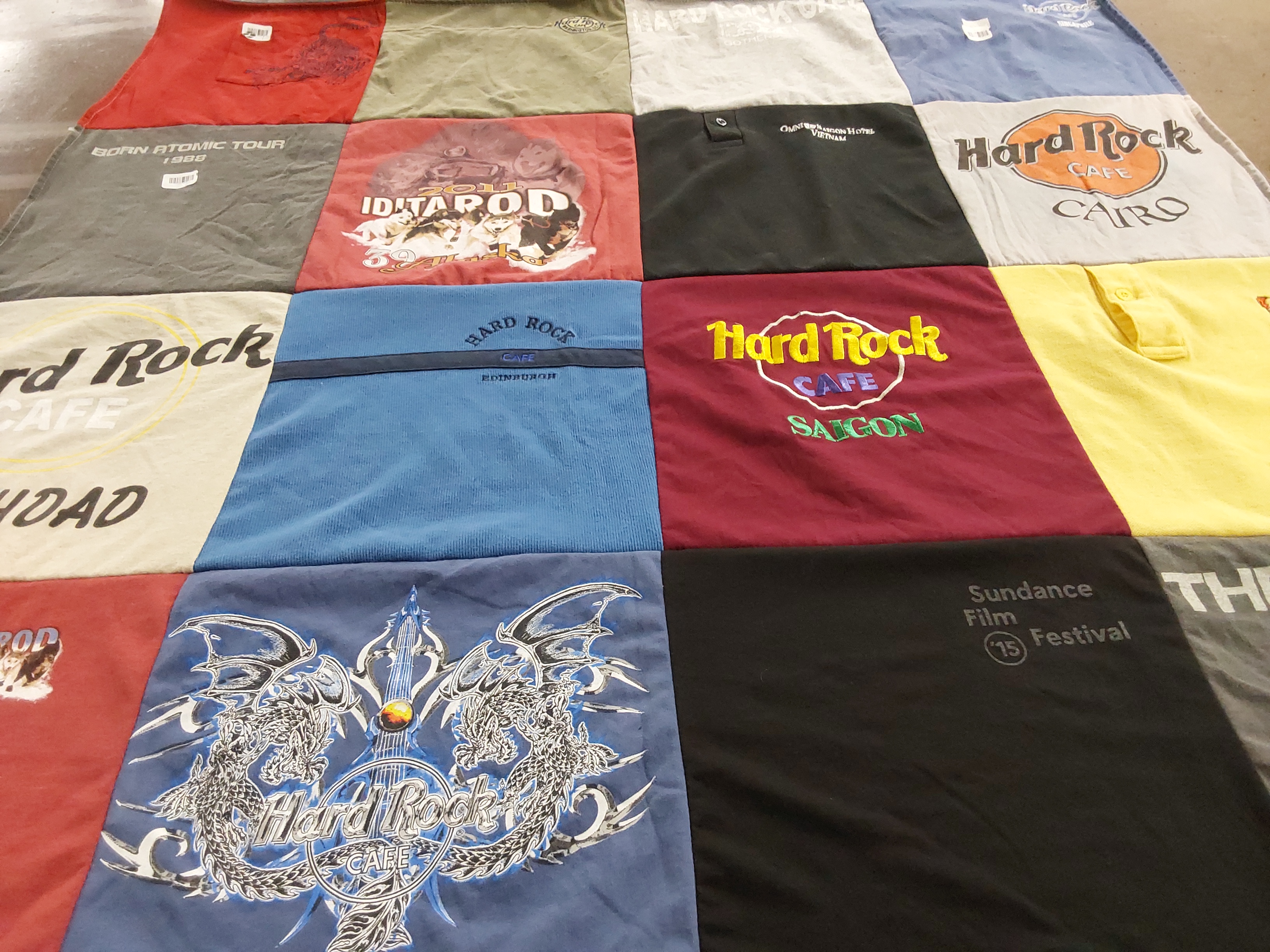 T-shirt quilt with music, film themes by Jean from CA