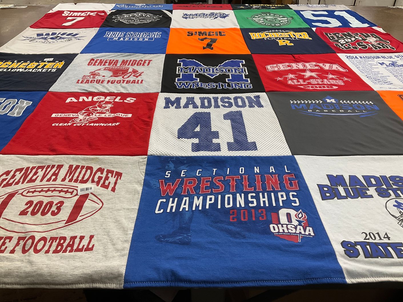 T-shirt quilt featuring madison wrestling, geneva football by Diane from OH