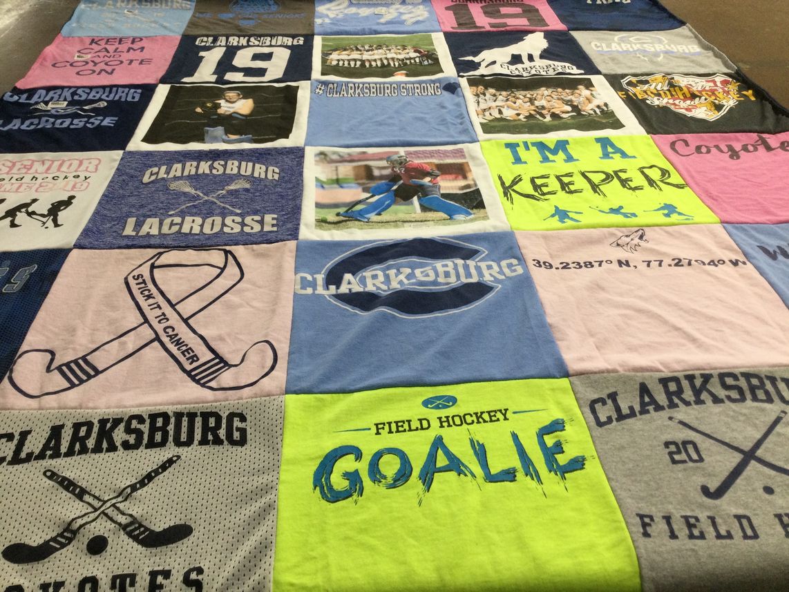 T-shirt quilt featuring clarksburg coyotes, clarksburg field hockey by Jamie from MD