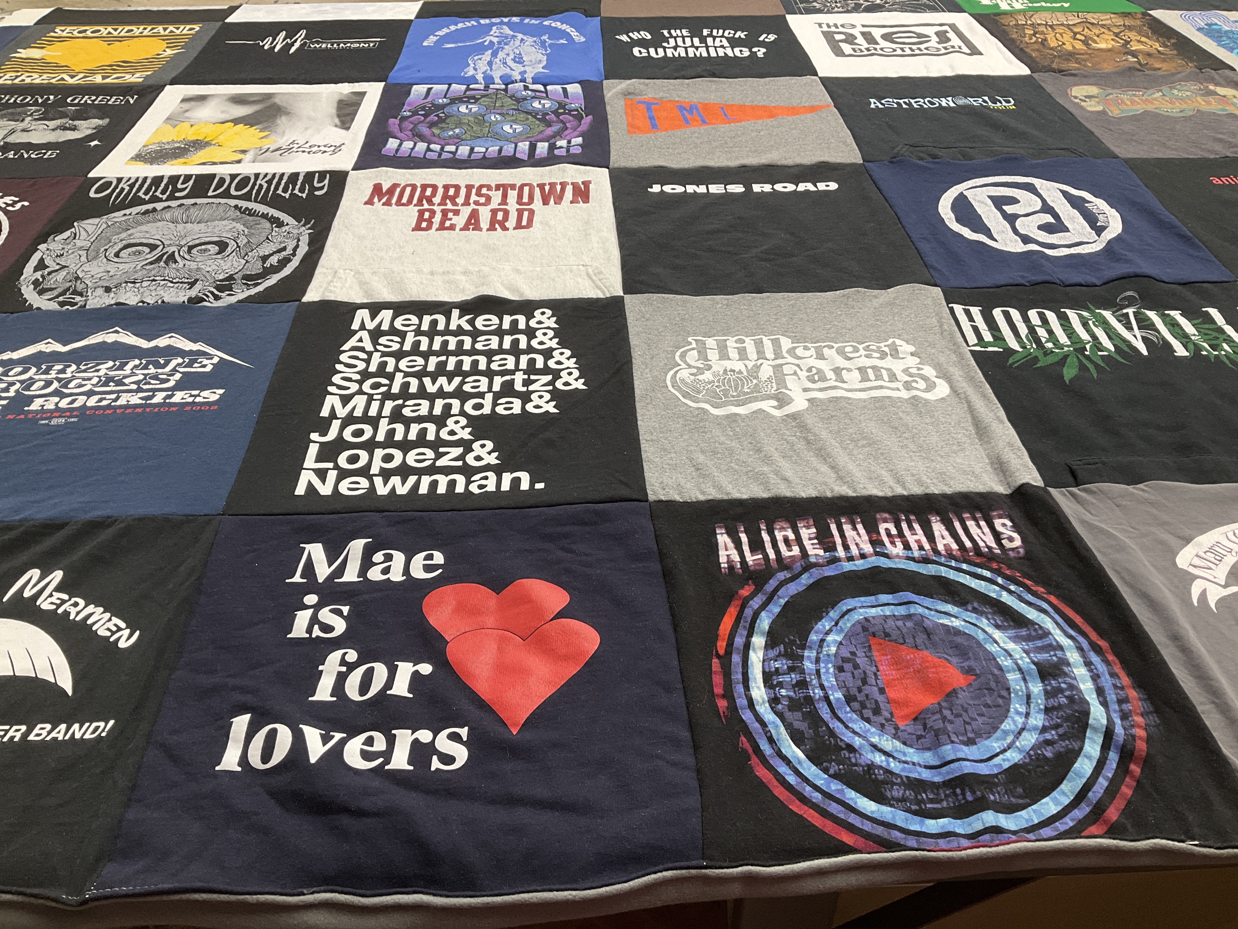 T-shirt quilt with music, rock themes by David from NJ