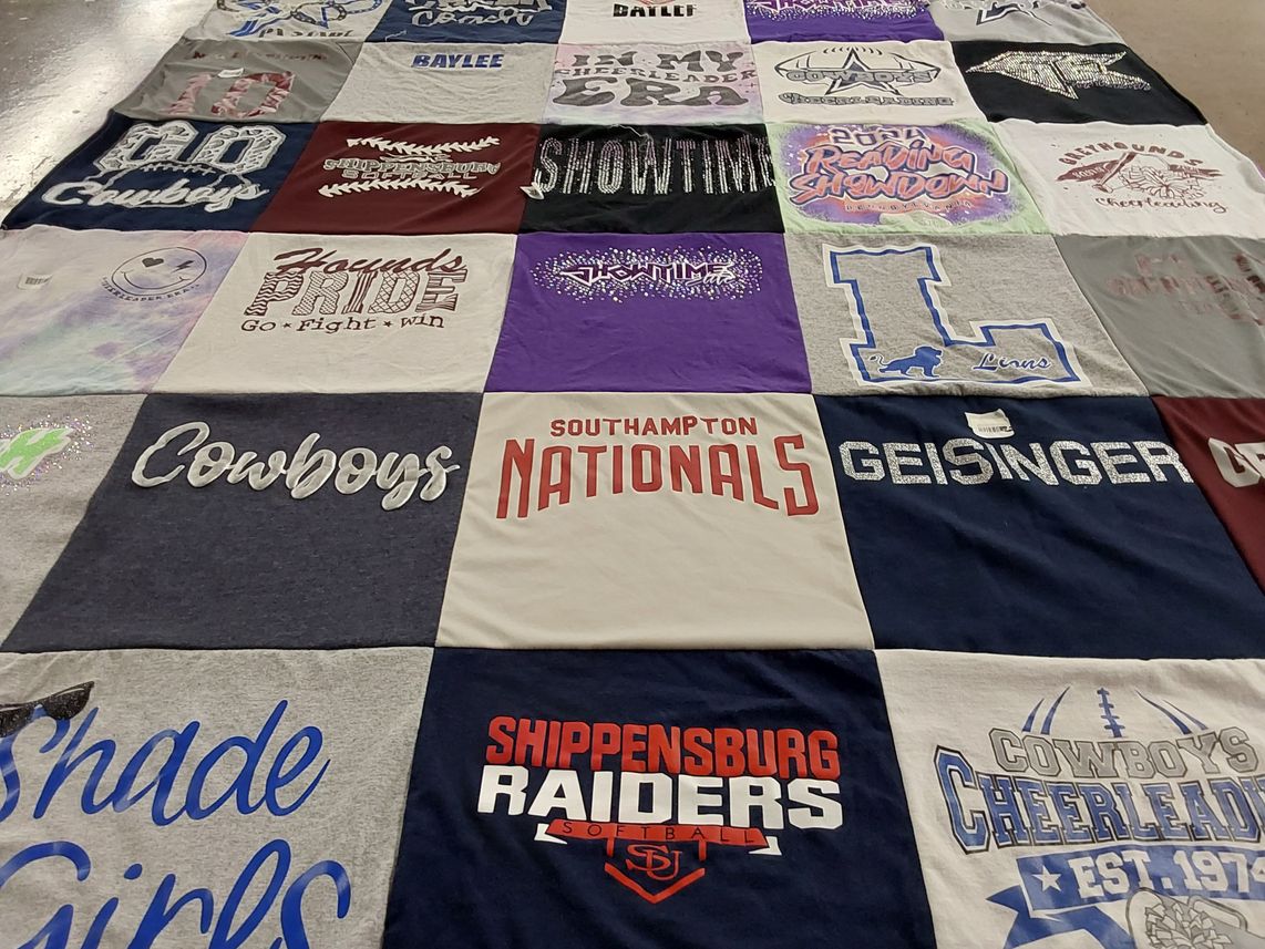 T-shirt quilt featuring southampton nationals, shippensburg university raiders by Bethany from PA