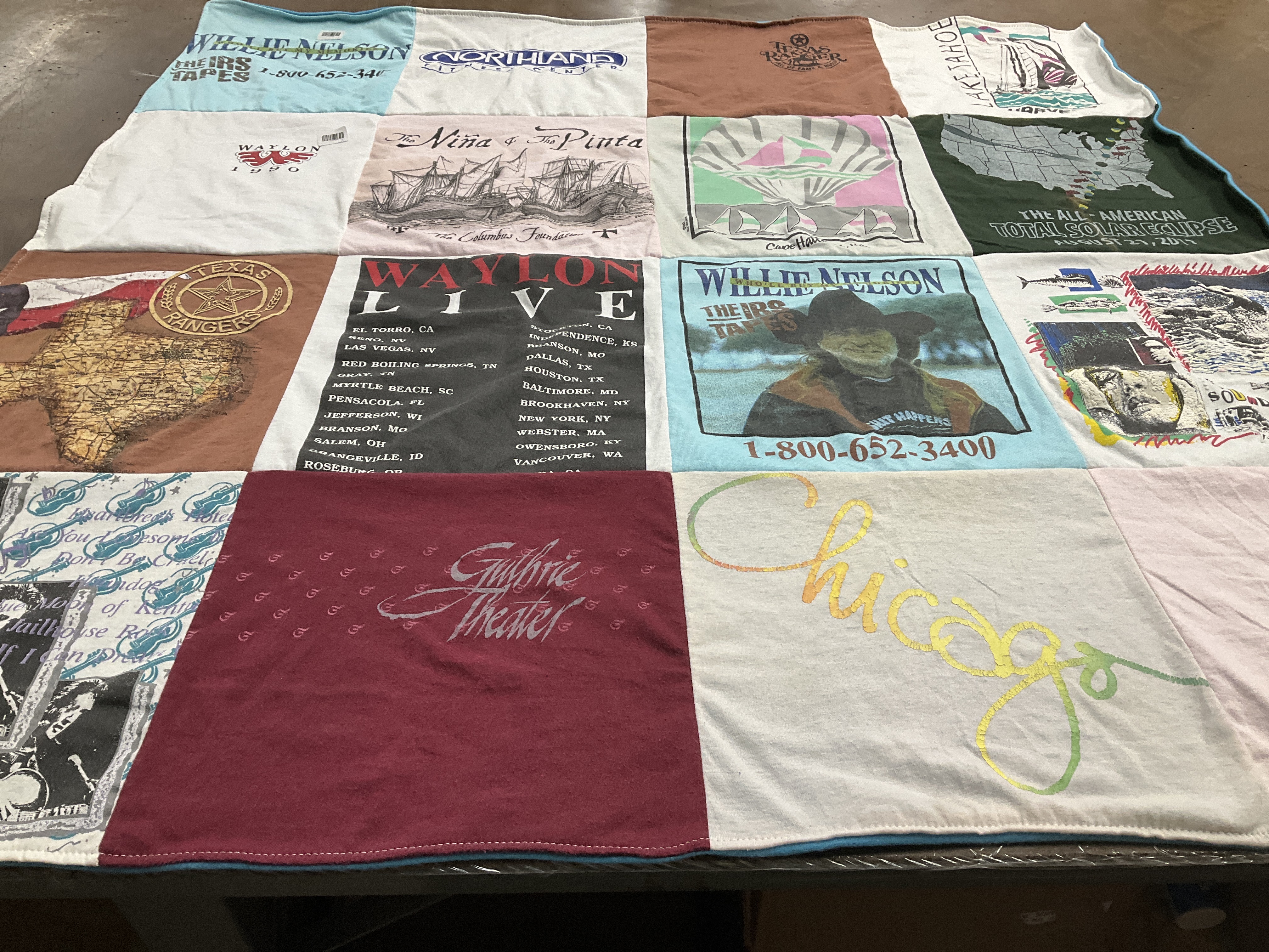 T-shirt quilt with music, theater themes by Lila from TN