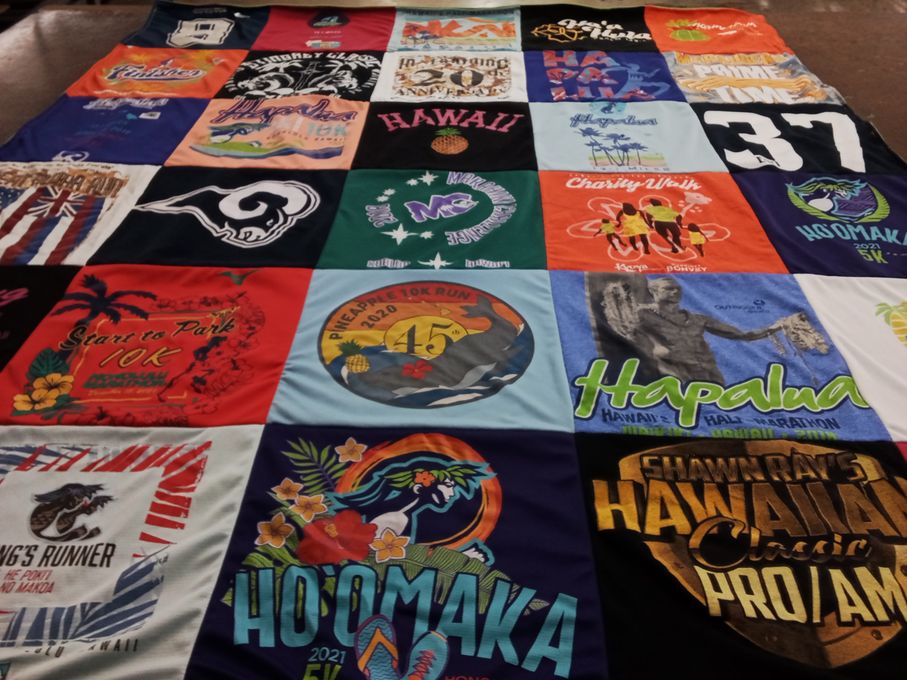 T-shirt quilt with running, charity events themes by Maegaret from HI