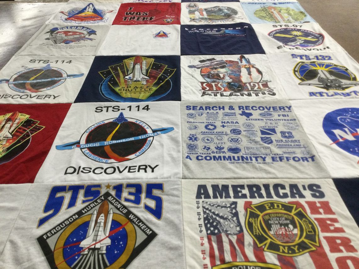 T-shirt quilt with space exploration, nasa missions themes by Laurel from FL