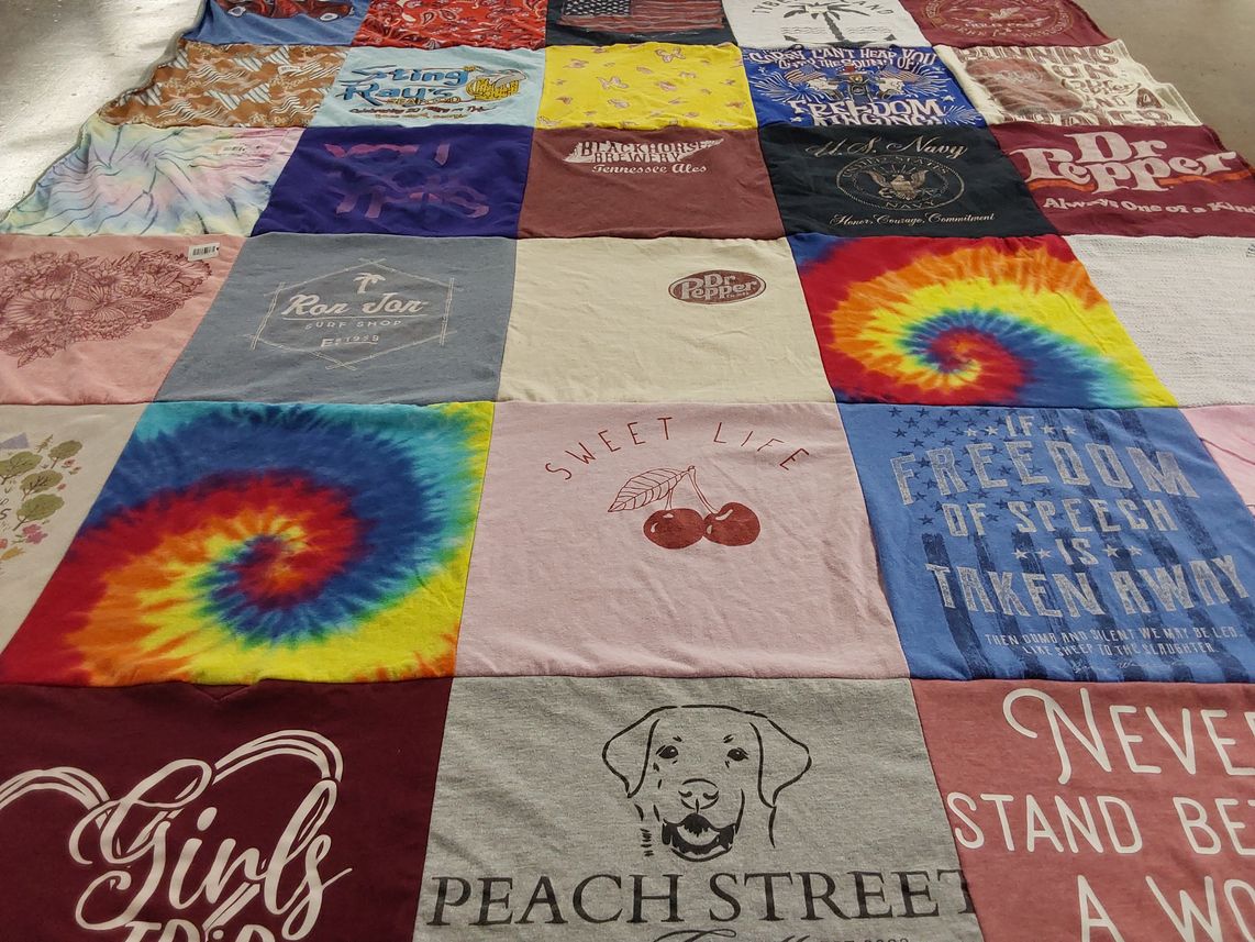 T-shirt quilt with surfing, freedom themes by Robert from TN
