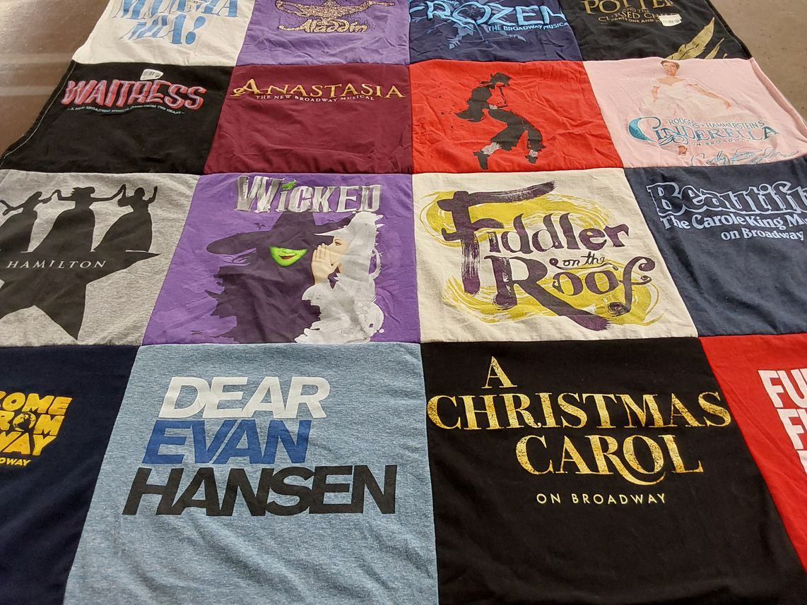 T-shirt quilt with musicals, broadway themes by julia from NY