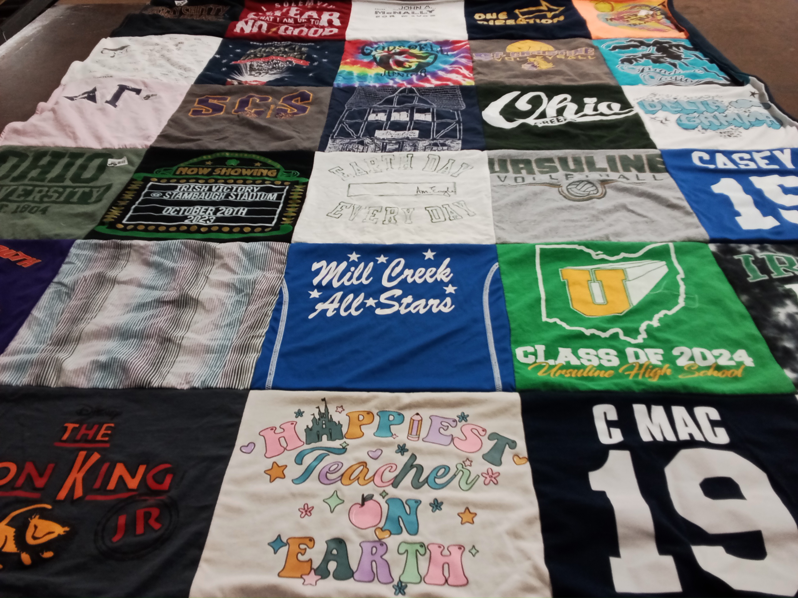T-shirt quilt from ohio university, ursuline high school by Virginia from OH