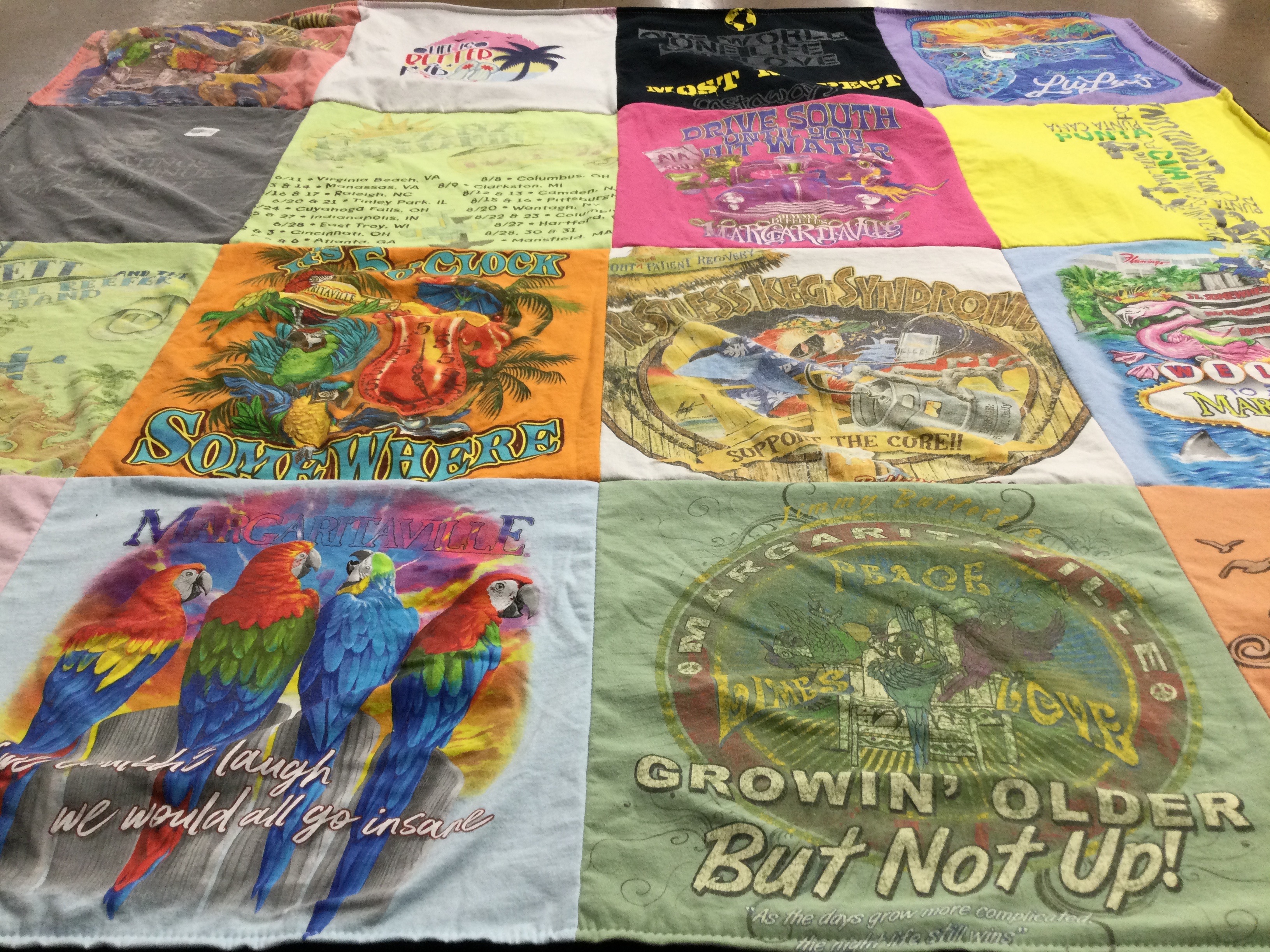 T-shirt quilt with beach, vacation themes by Cheryl from OH