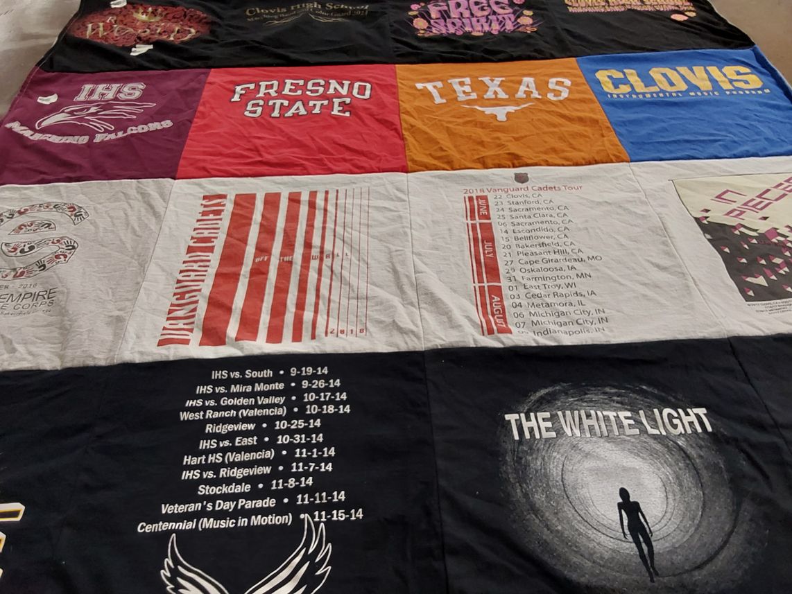 T-shirt quilt from fresno state university, clovis high school by Geri from CA