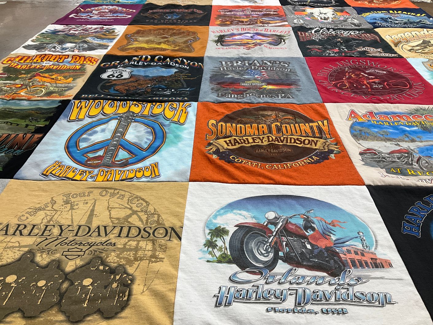 T-shirt quilt with motorcycles, travel themes by Daniel from CA