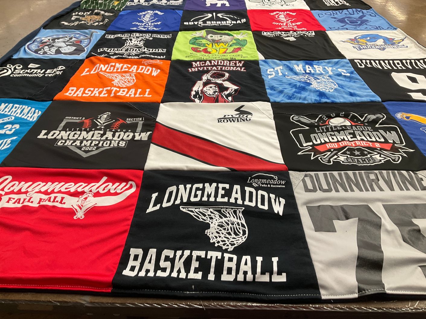 T-shirt quilt featuring longmeadow basketball, longmeadow champions by Bernadette from MA