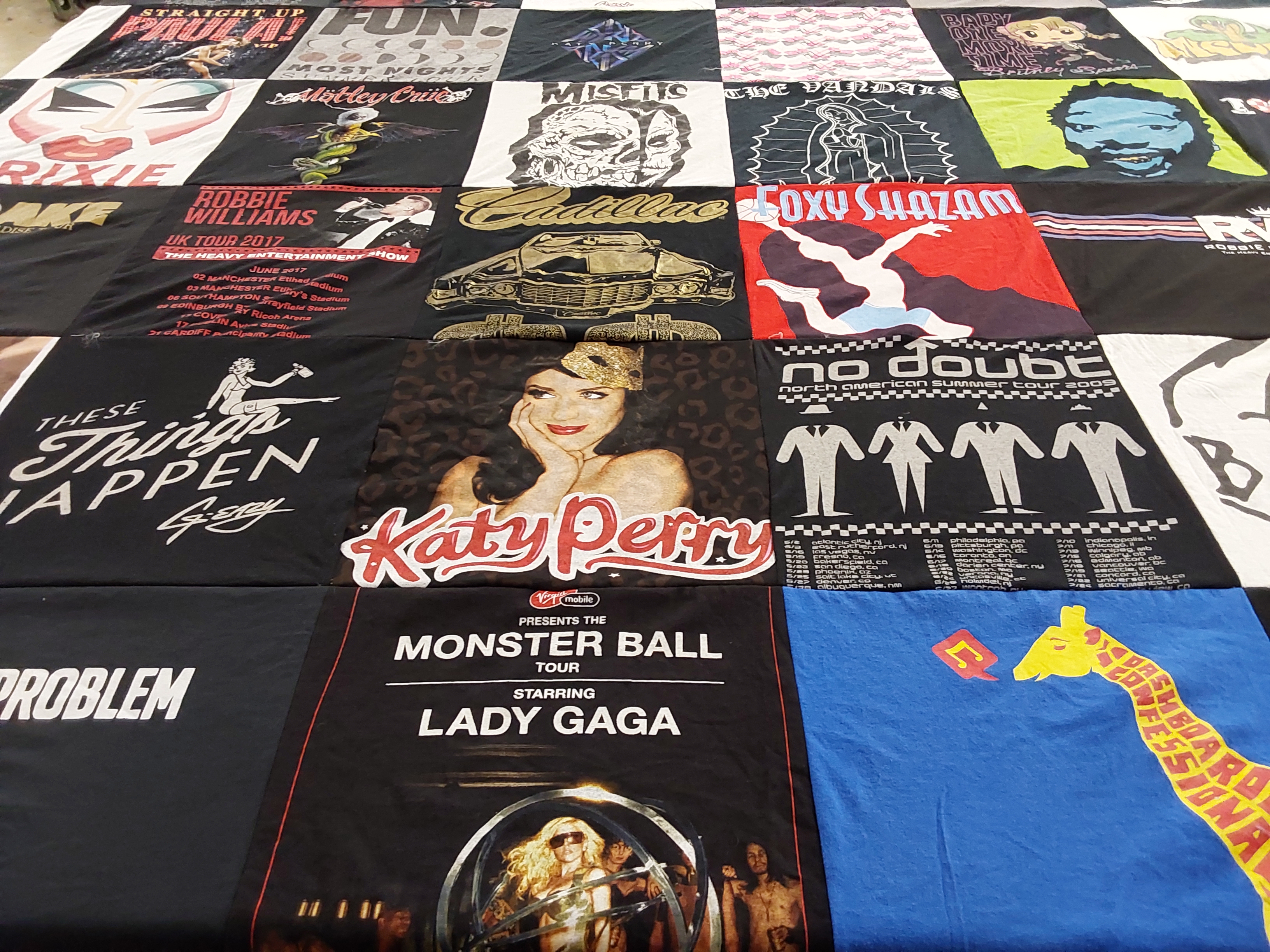 T-shirt quilt with music, concerts themes by Zachary from CA