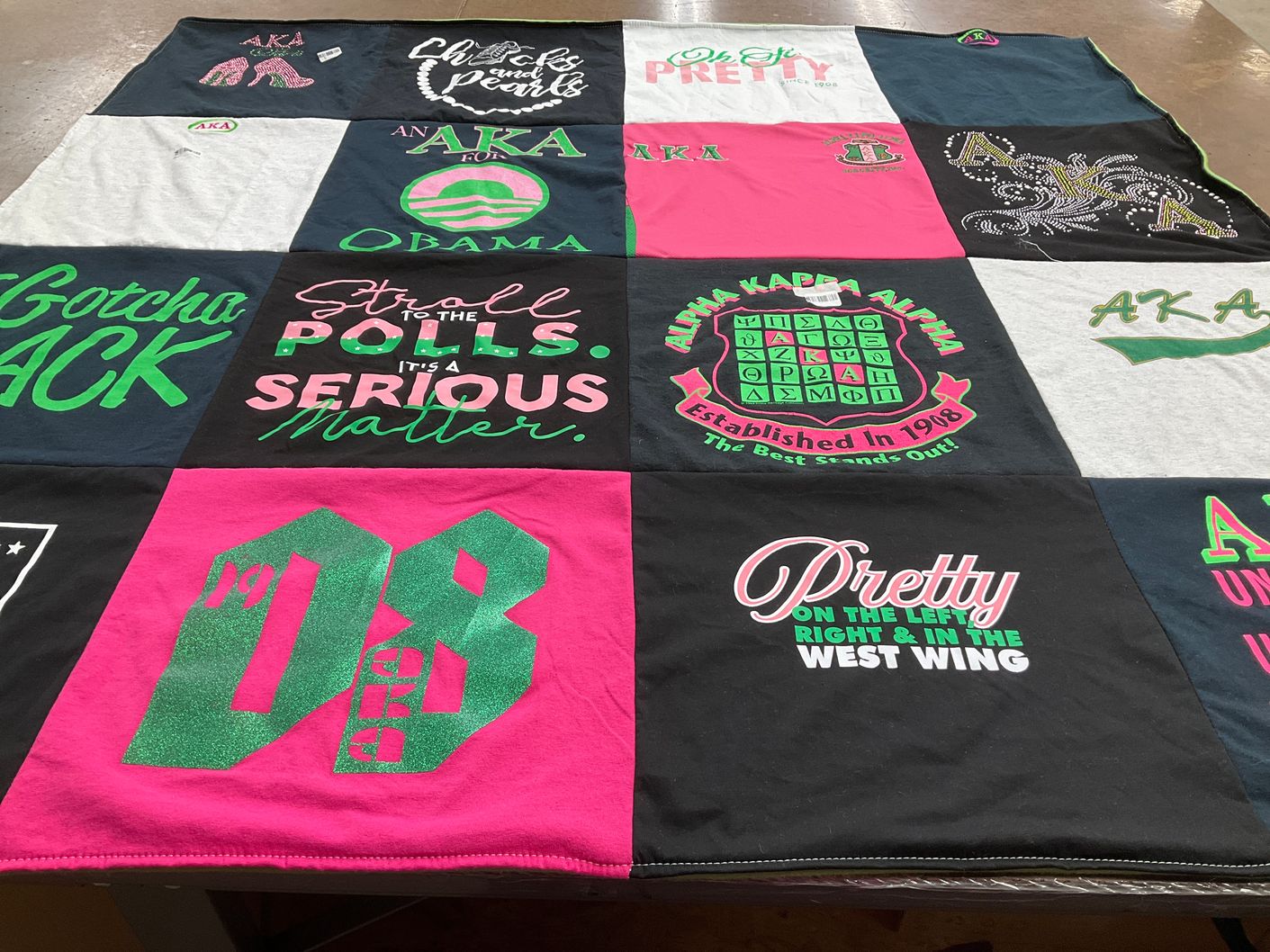 T-shirt quilt with sorority, politics themes by Terri from TN