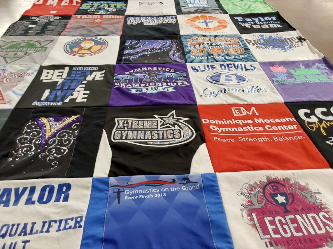 T-shirt quilt featuring taylor university team, xtreme gymnastics by Karen from OH